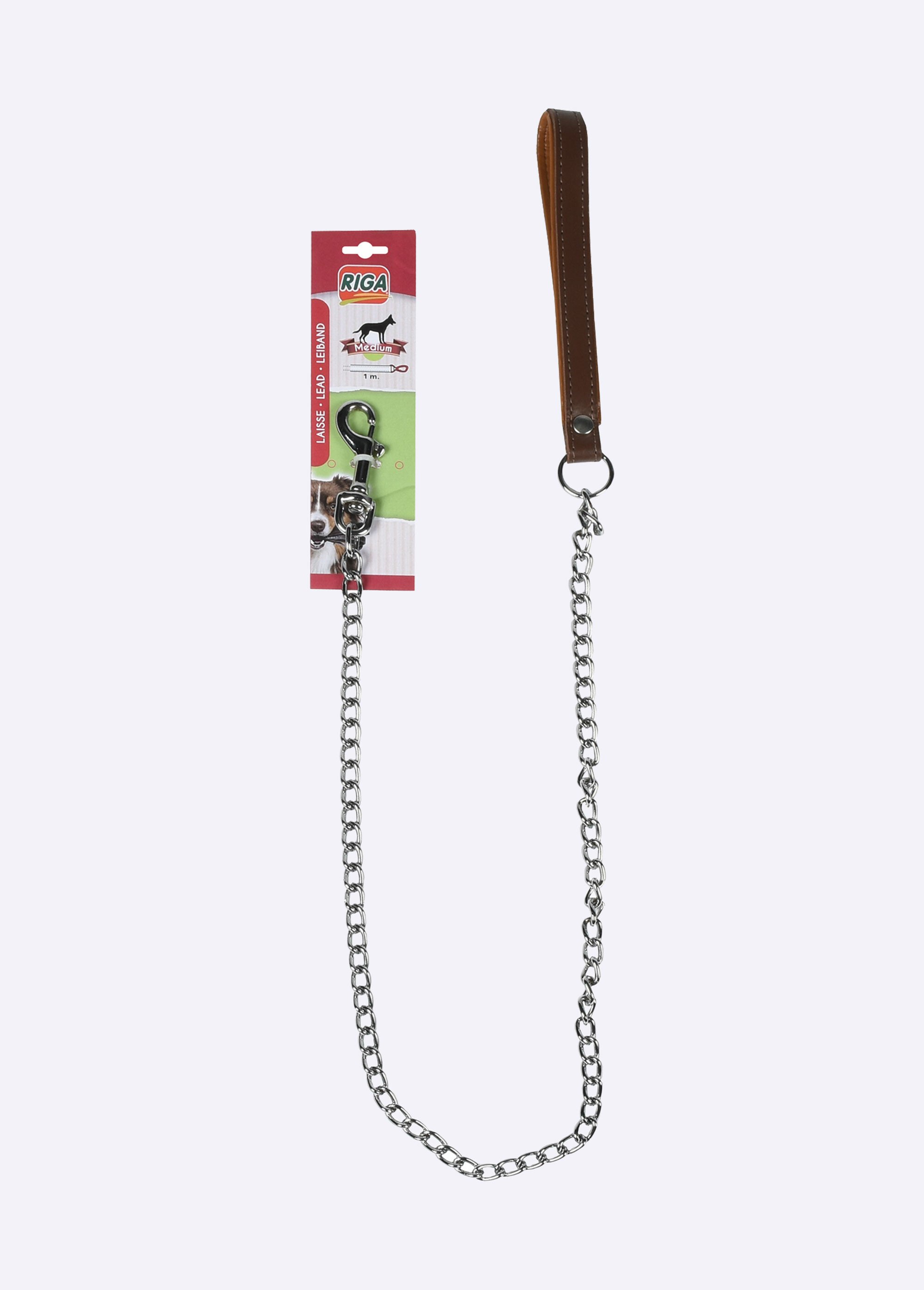 Laisse chaine métal et poignée cuir MARRON RIG-00005695EL FA1