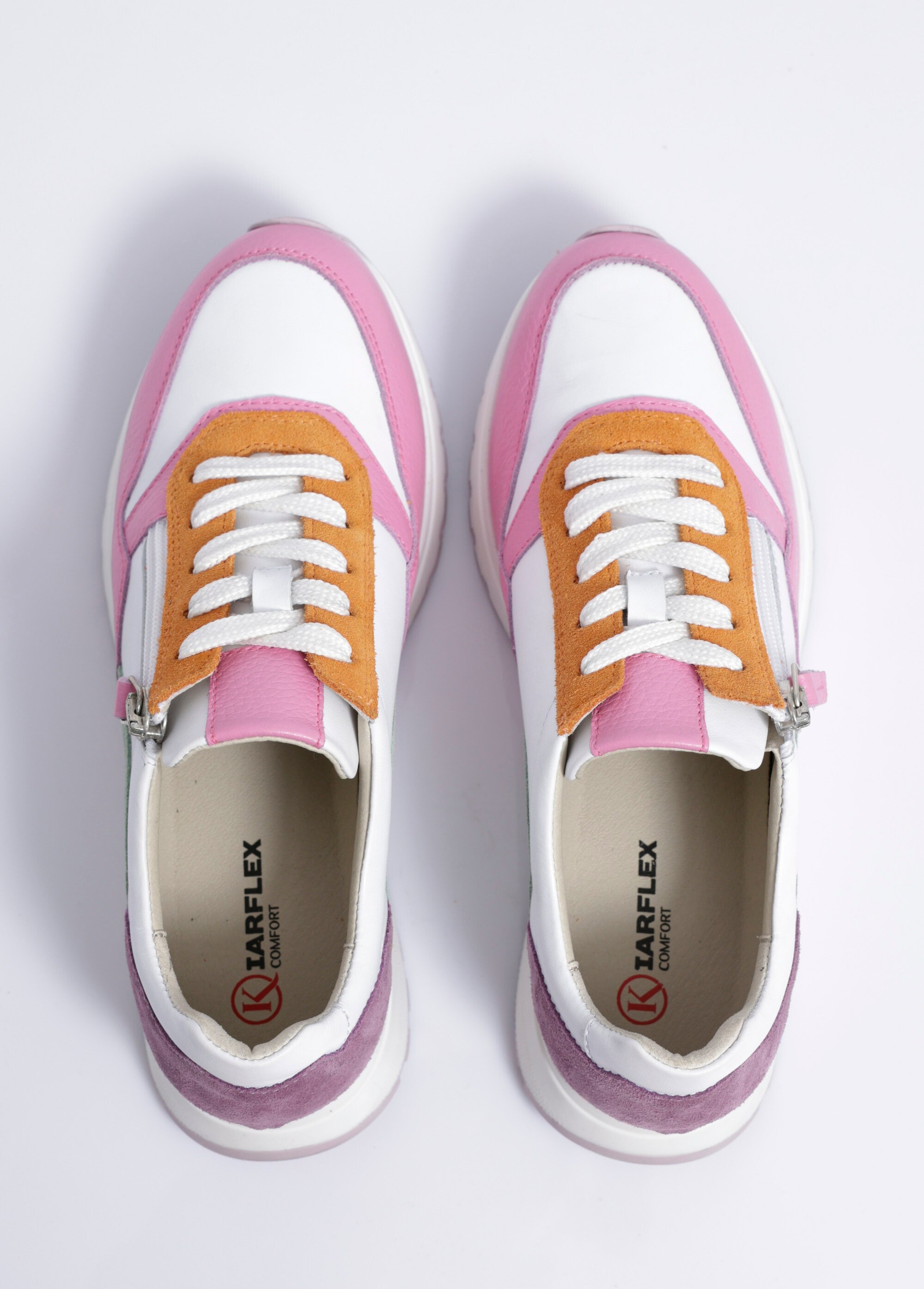 Baskets compensées cuir lacées et zippées Femme Blanc OPALINA OV1