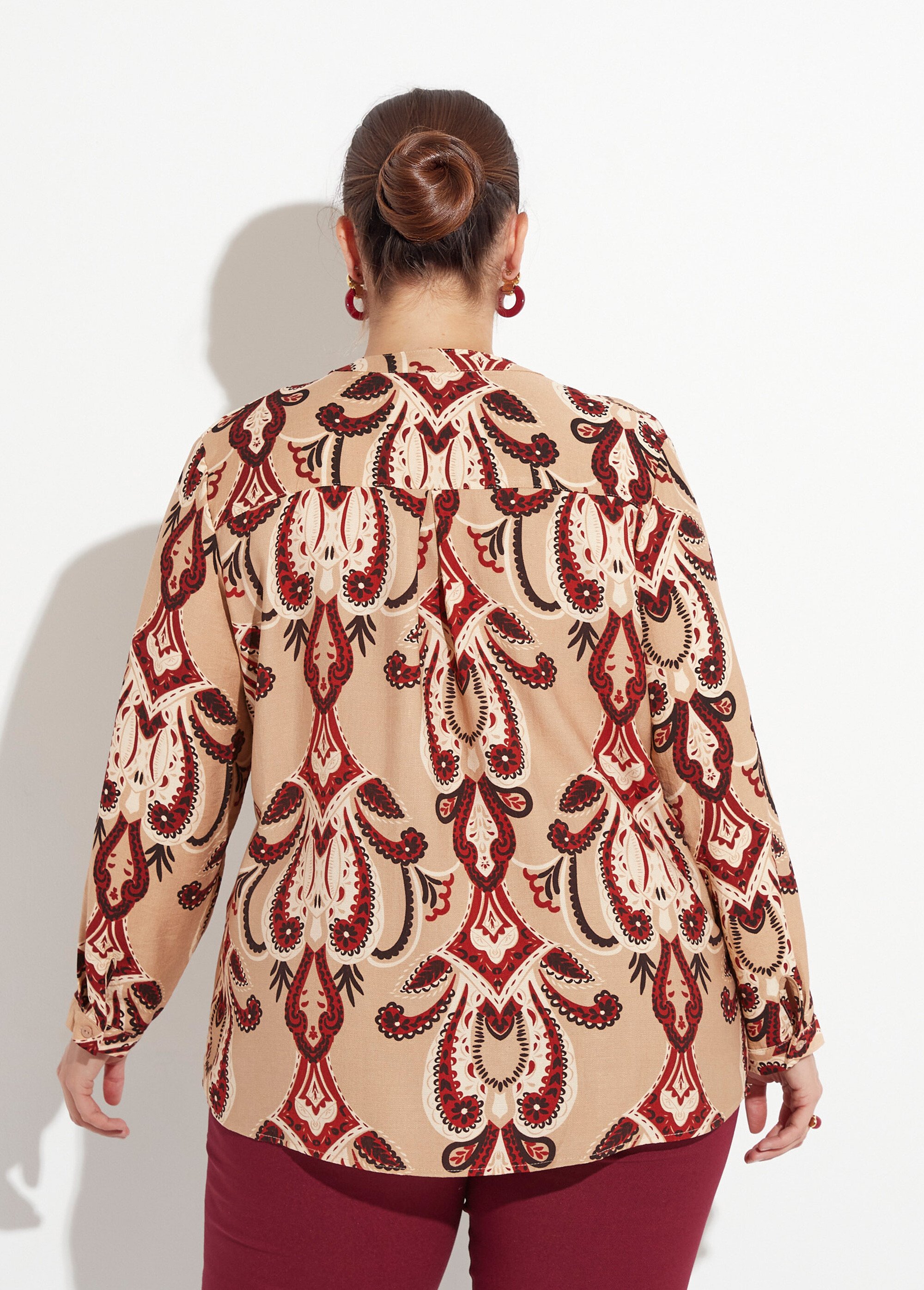 Blouse col V boutonné imprimé acanthes