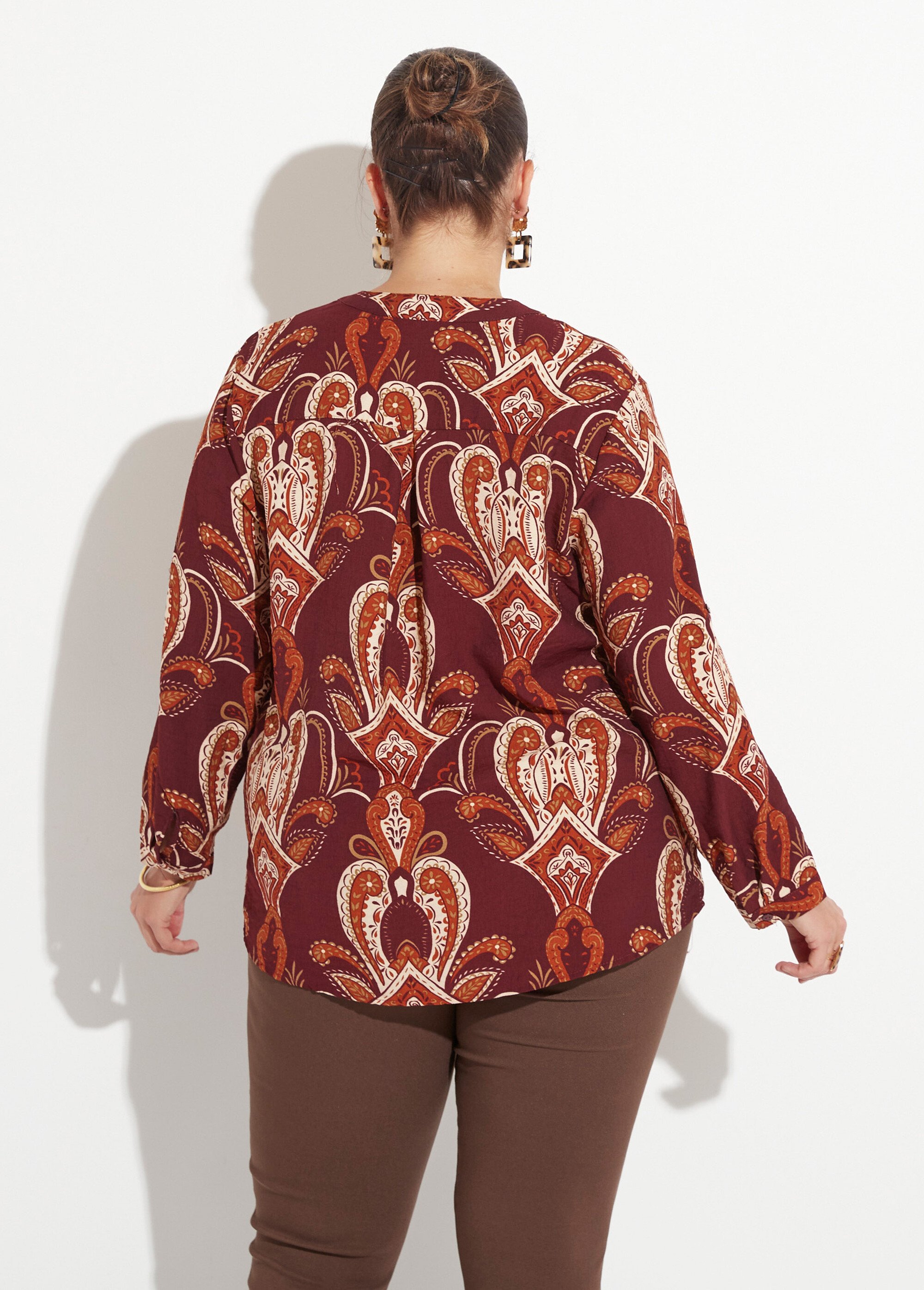 Blouse col V boutonné imprimé acanthes