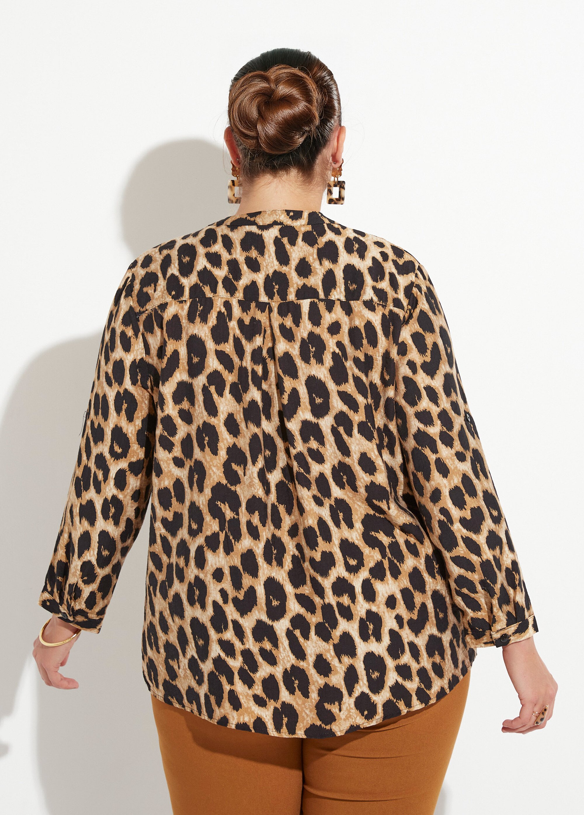 Blouse manches longues motif léopard Femme Grande Taille Noir CHY-F526 DO1