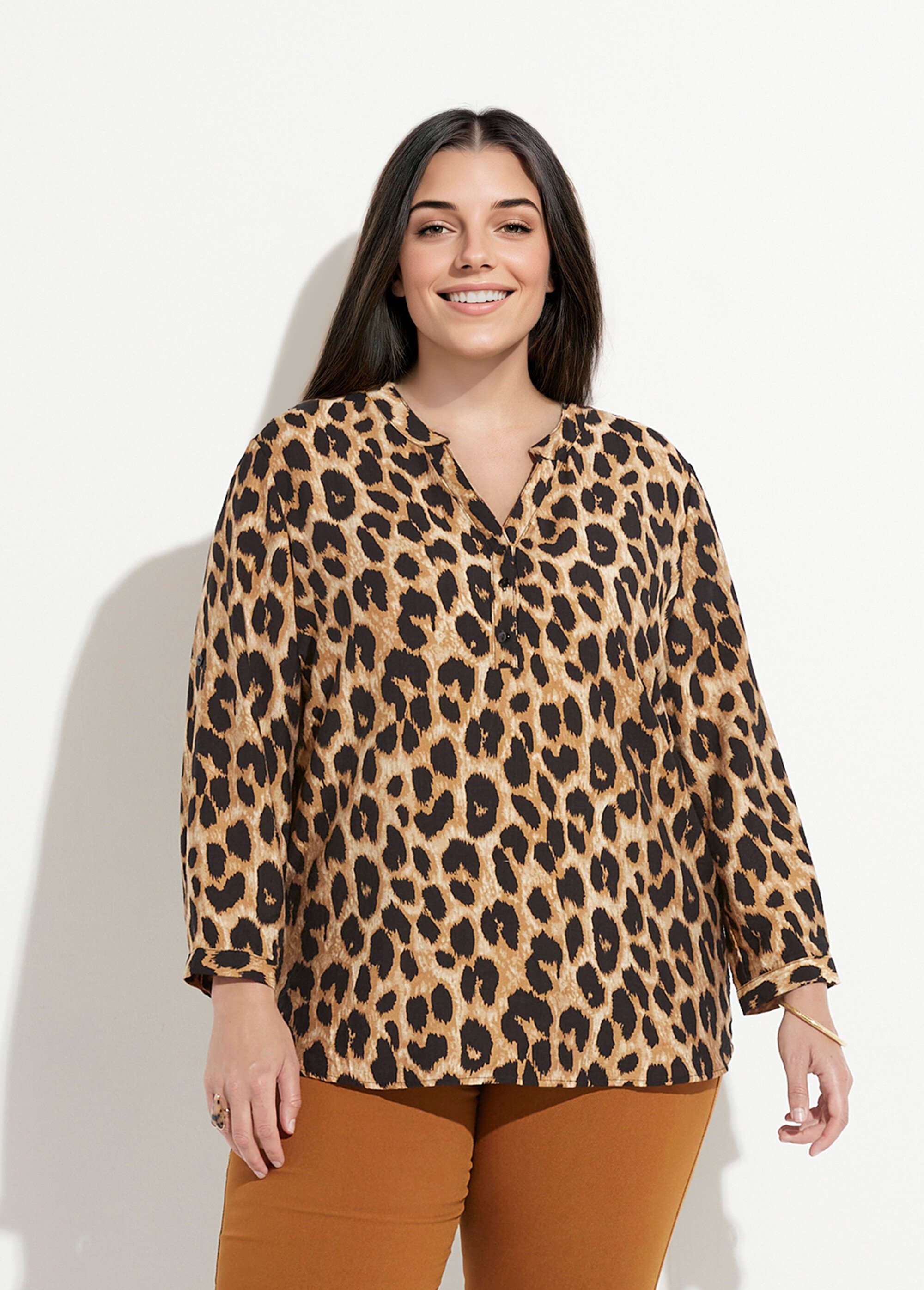 Blouse manches longues motif léopard Femme Grande Taille Noir CHY-F526 FA1