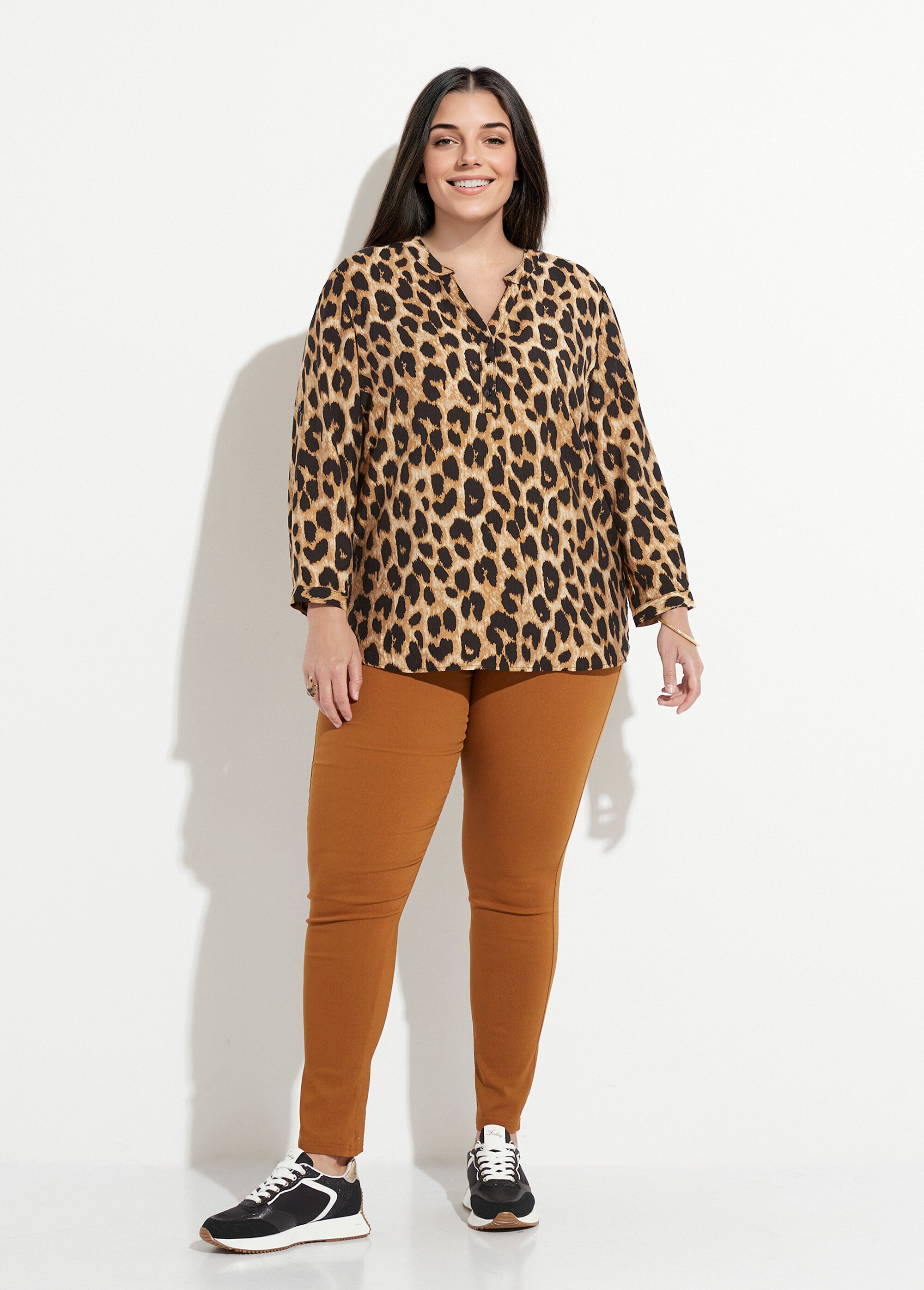 Blouse manches longues motif léopard Femme Grande Taille Noir CHY-F526 SF1