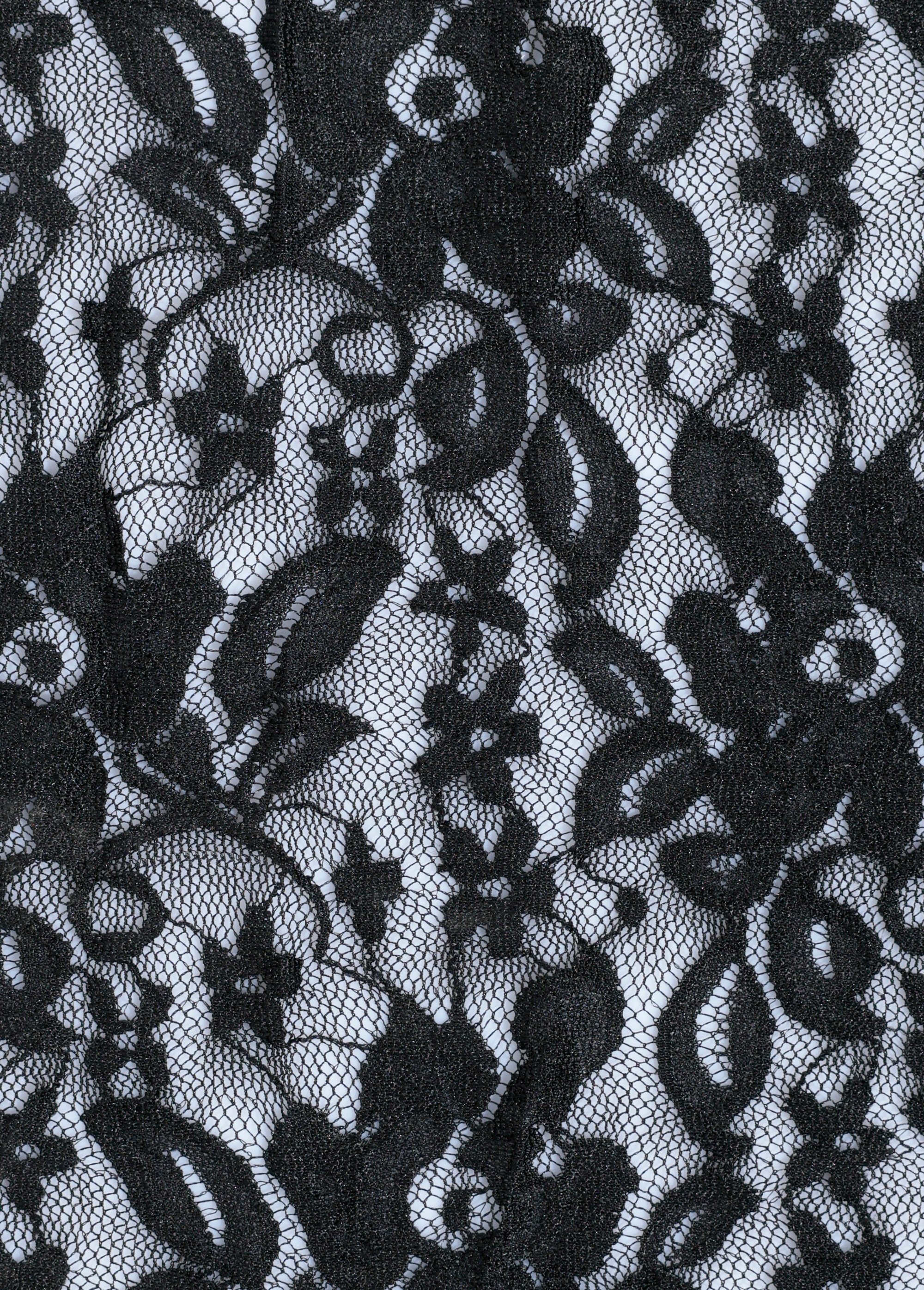 Coupon tissu broderie fleurs et tulle 4N NOIR COT147895 DE2