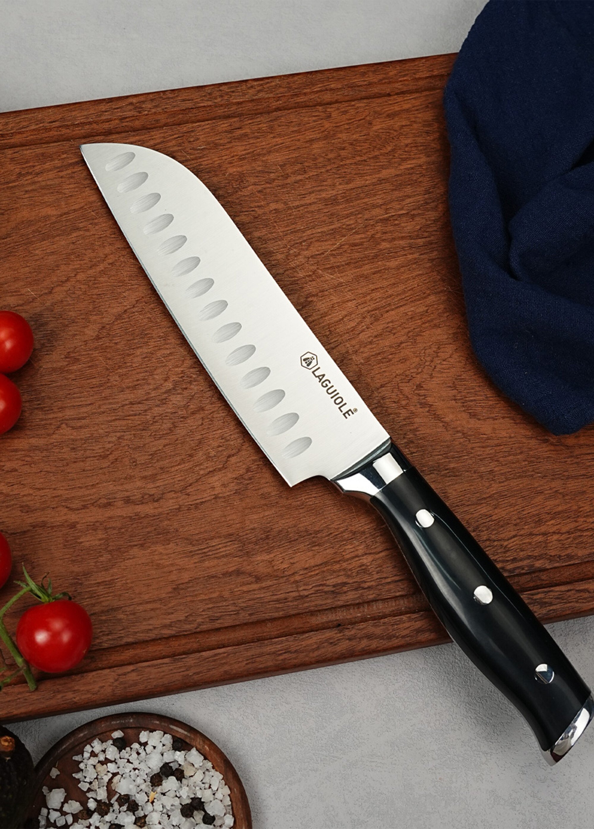 Couteau Santoku lame forgée, Essentials Noir 9170645 SI1