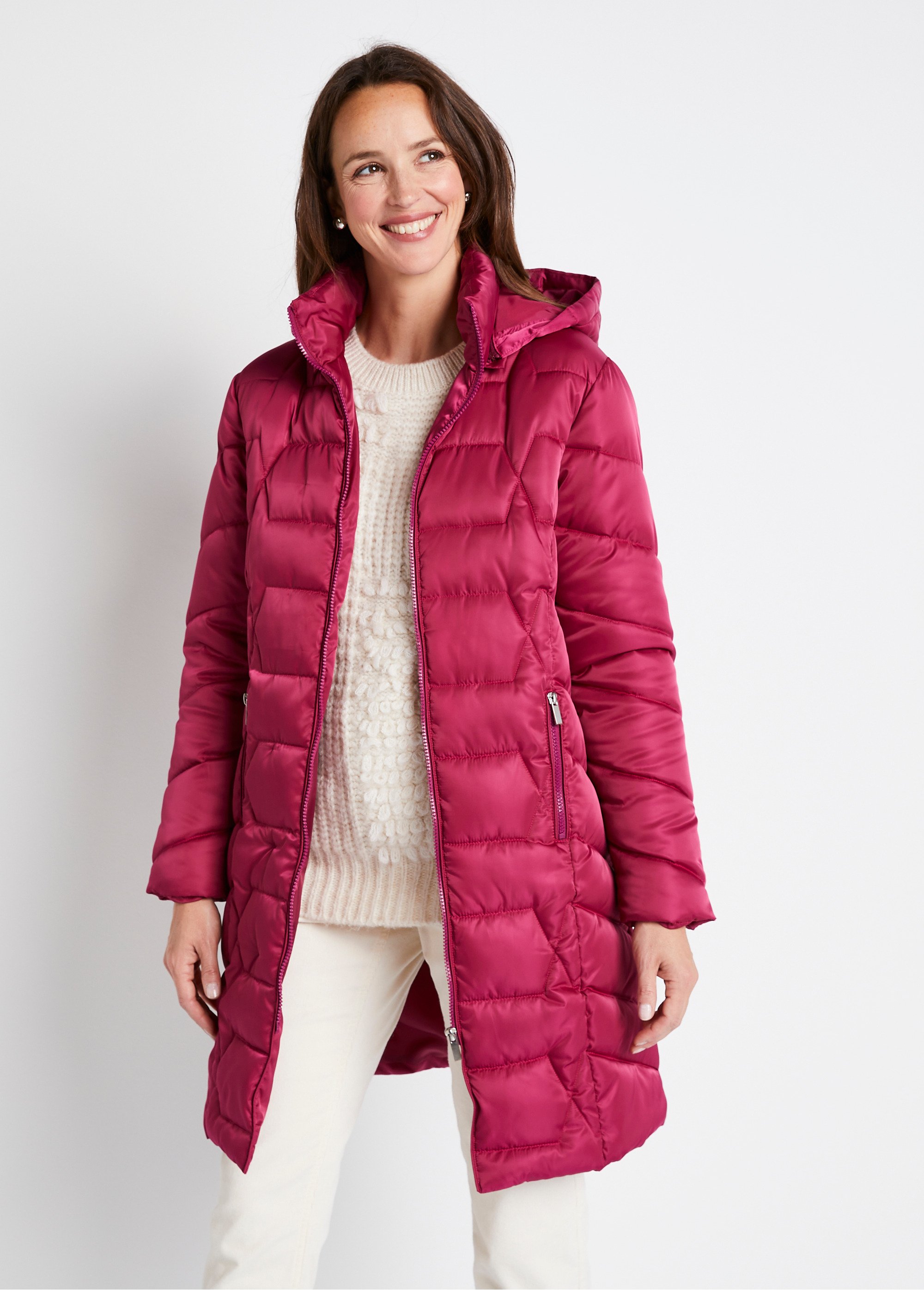 Doudoune longue matelassée à capuche Femme Rose TIGNAC FA2