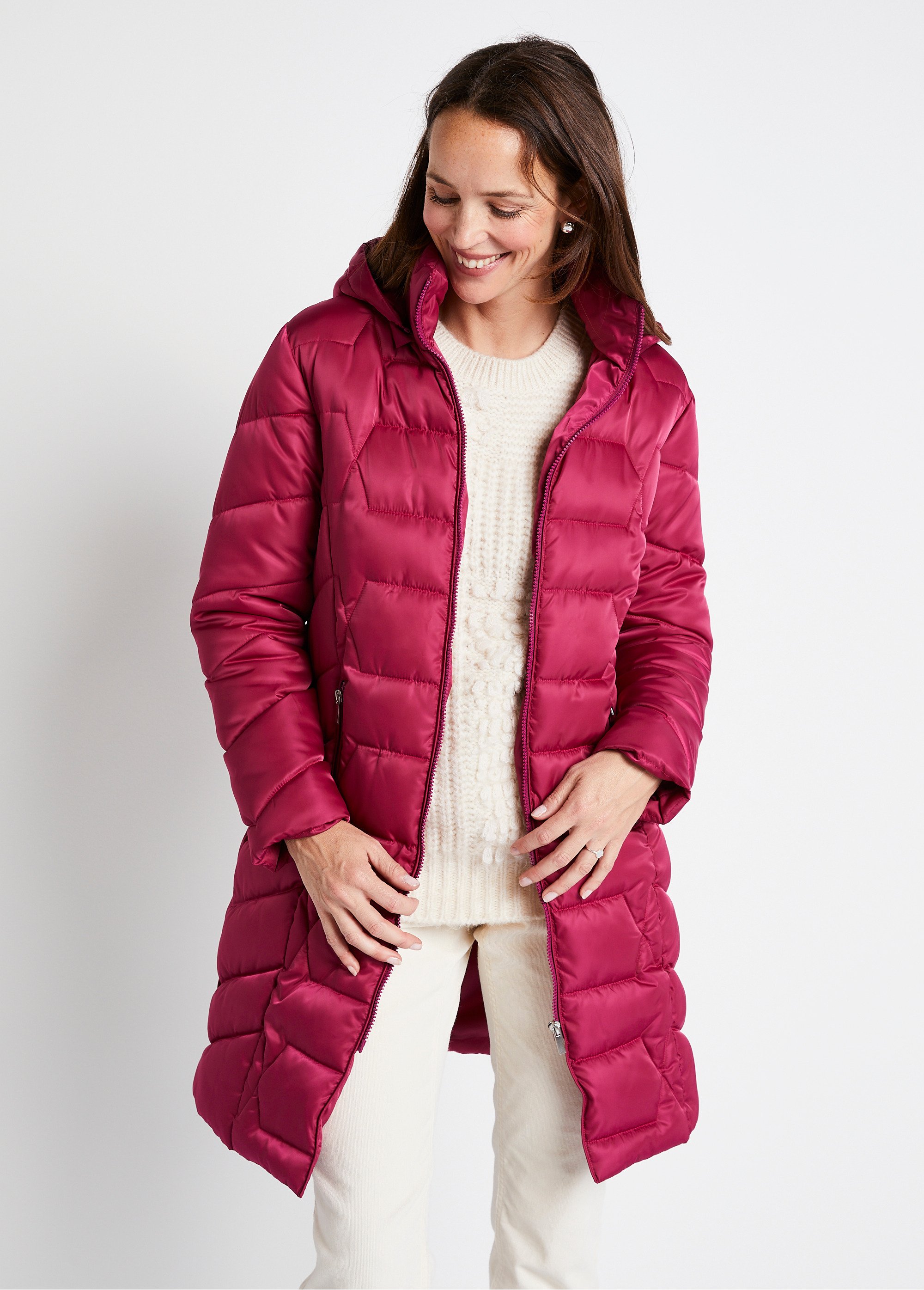 Doudoune longue matelassée à capuche Femme Rose TIGNAC FA3