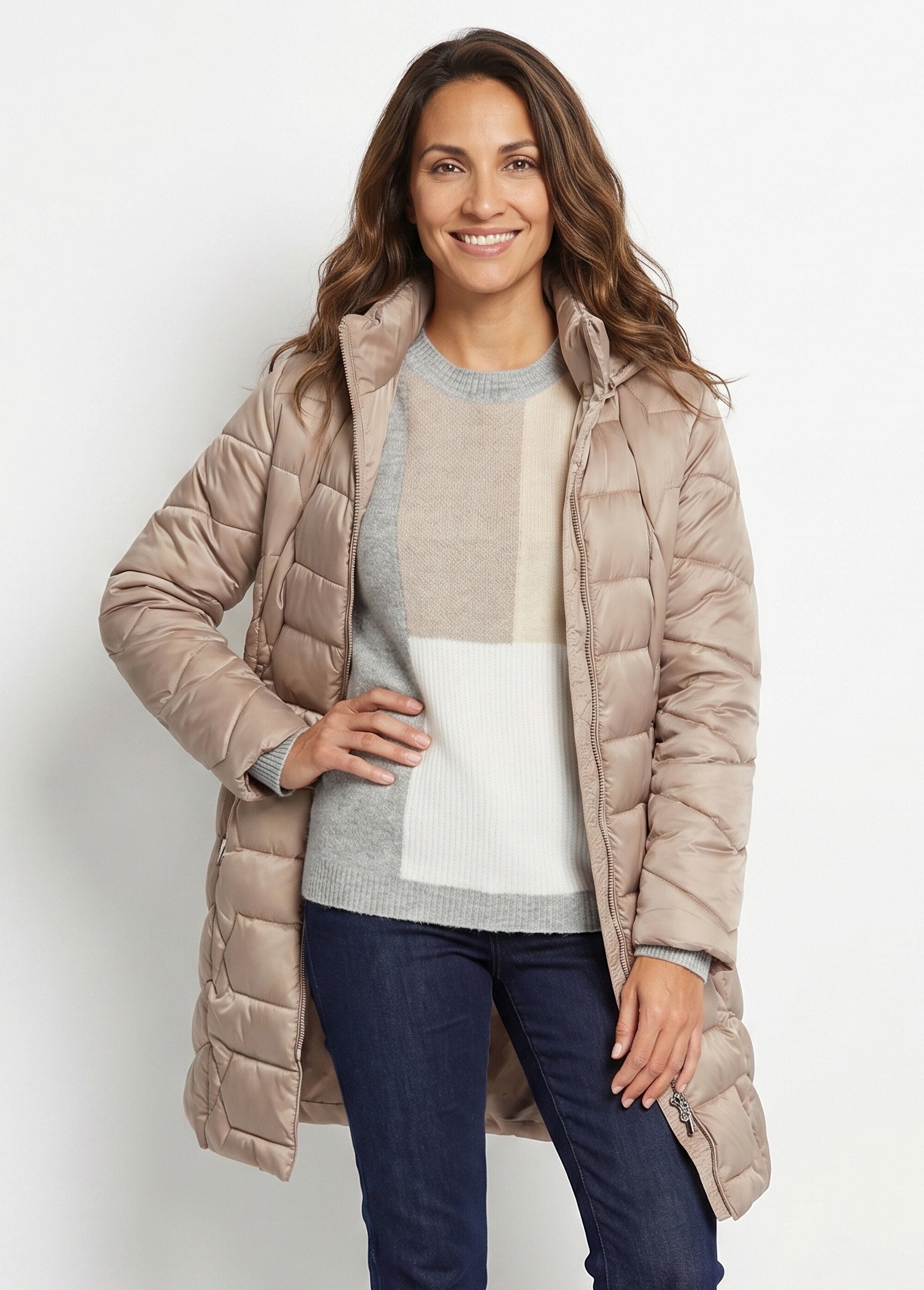 Doudoune longue matelassée à capuche Femme Marron TIGNAC MV1