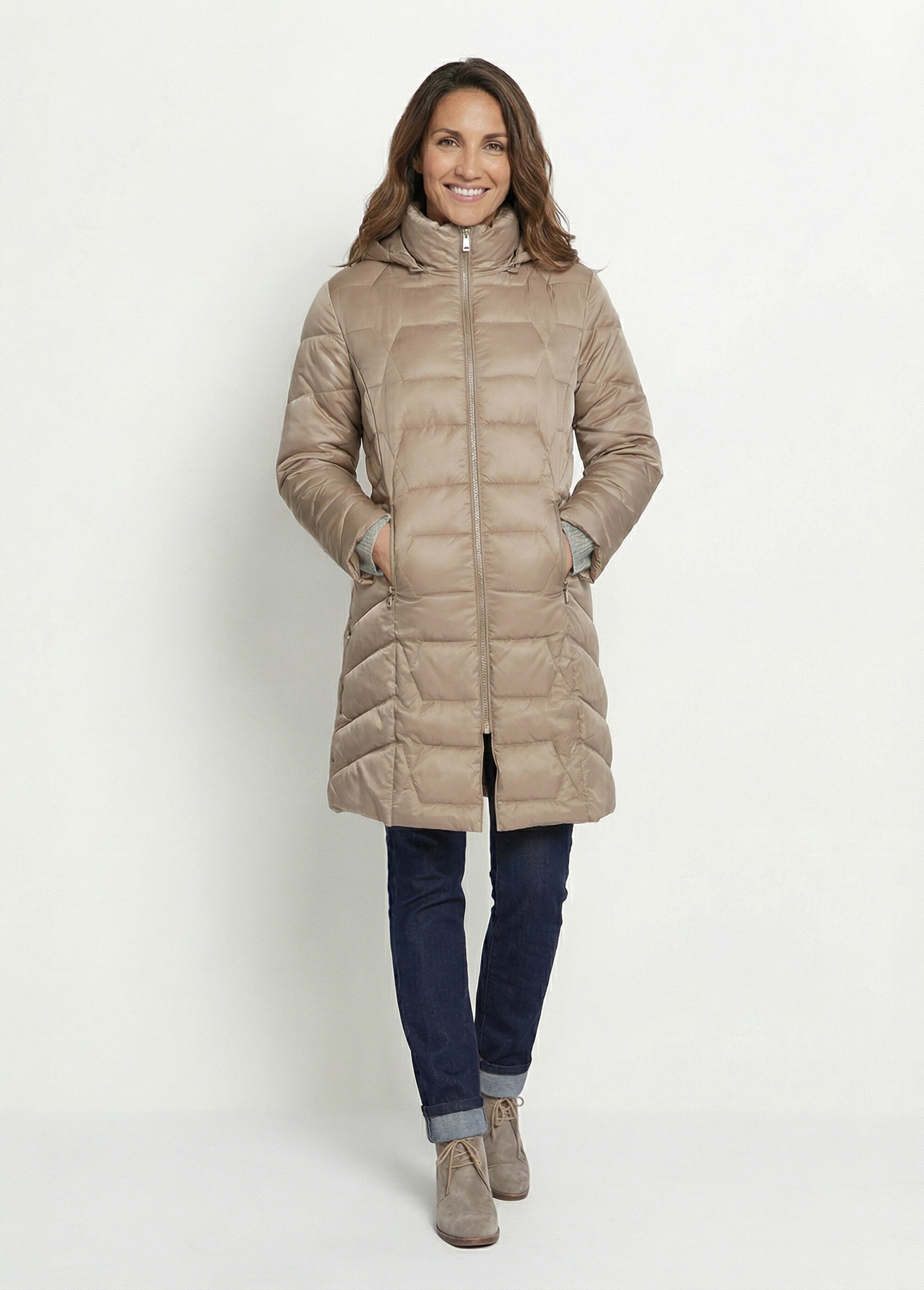 Doudoune longue matelassée à capuche Femme Marron TIGNAC SI2