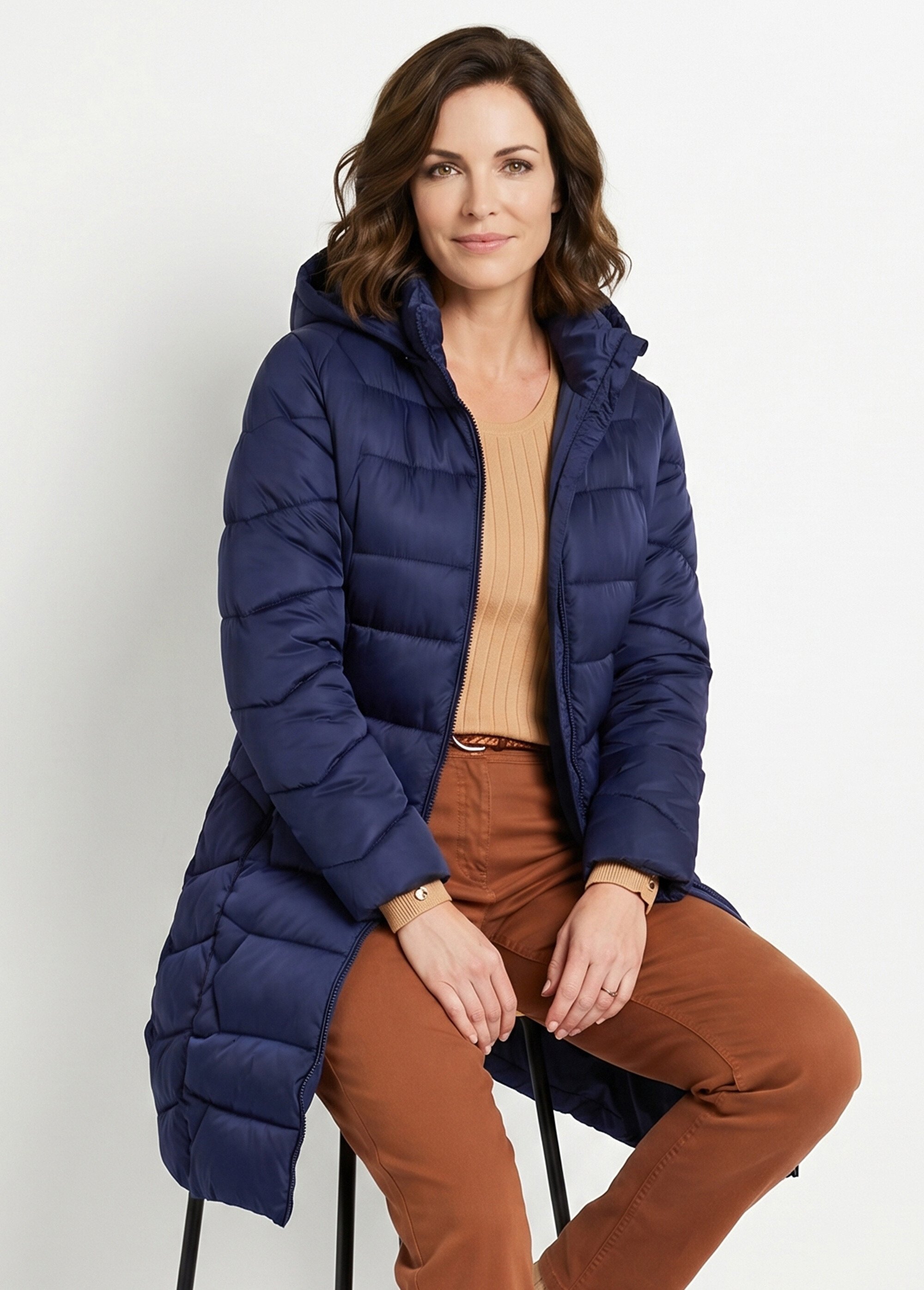 Doudoune longue matelassée à capuche Femme Bleu TIGNAC MV1