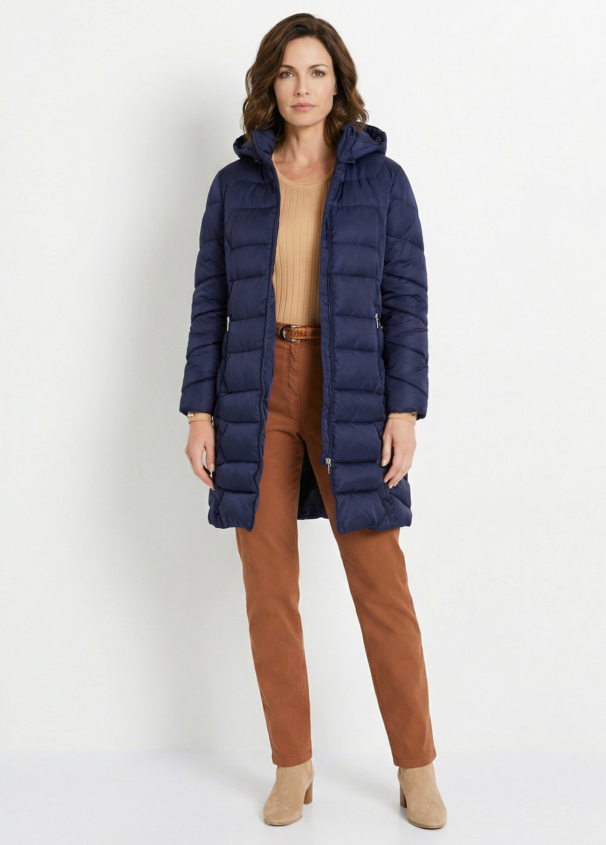 Doudoune longue matelassée à capuche Femme Bleu TIGNAC SI1