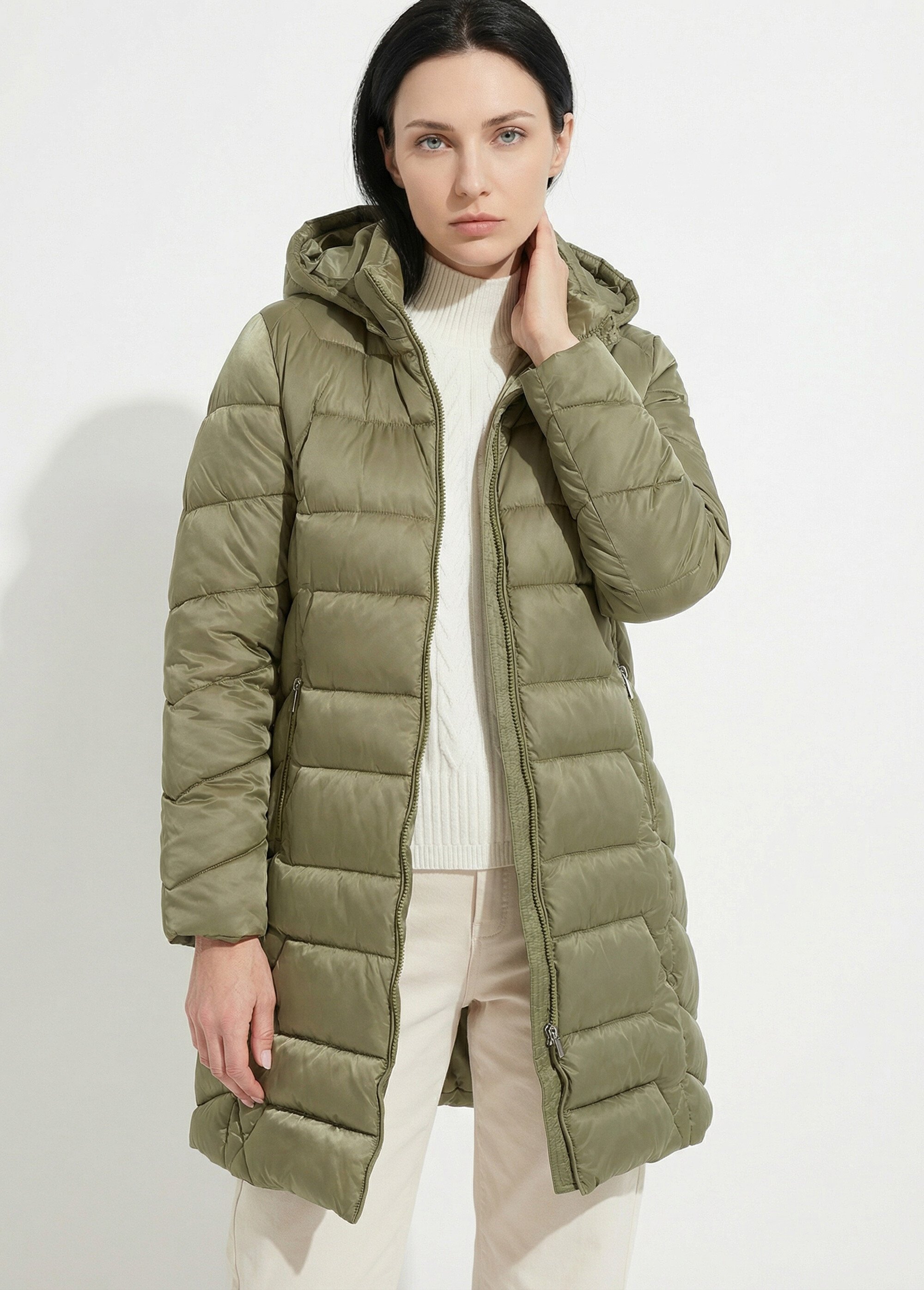 Doudoune longue matelassée à capuche Femme Vert TIGNAC MV1