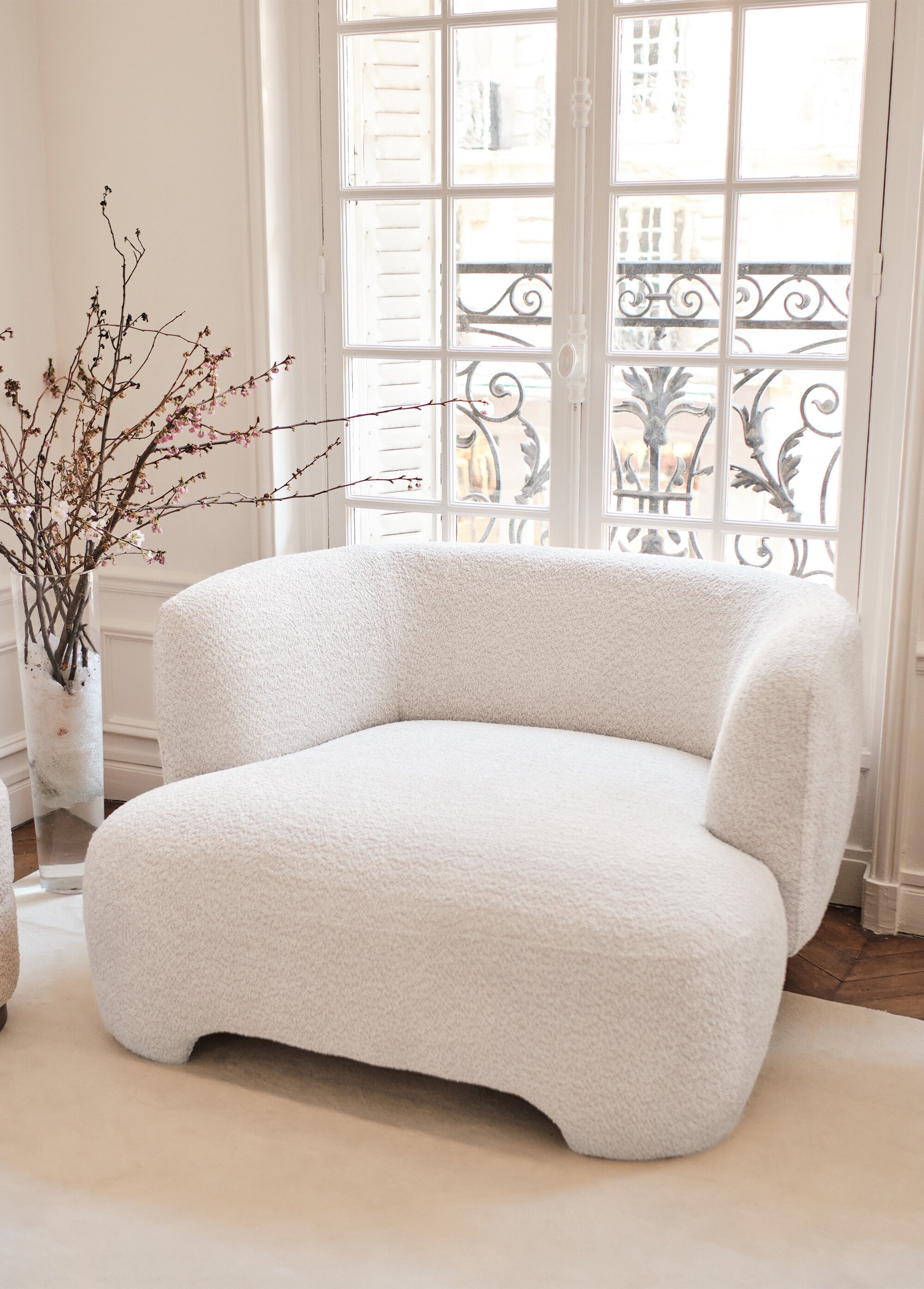 Fauteuil large en maille bouclée BLANC POT-ALBANO SF1