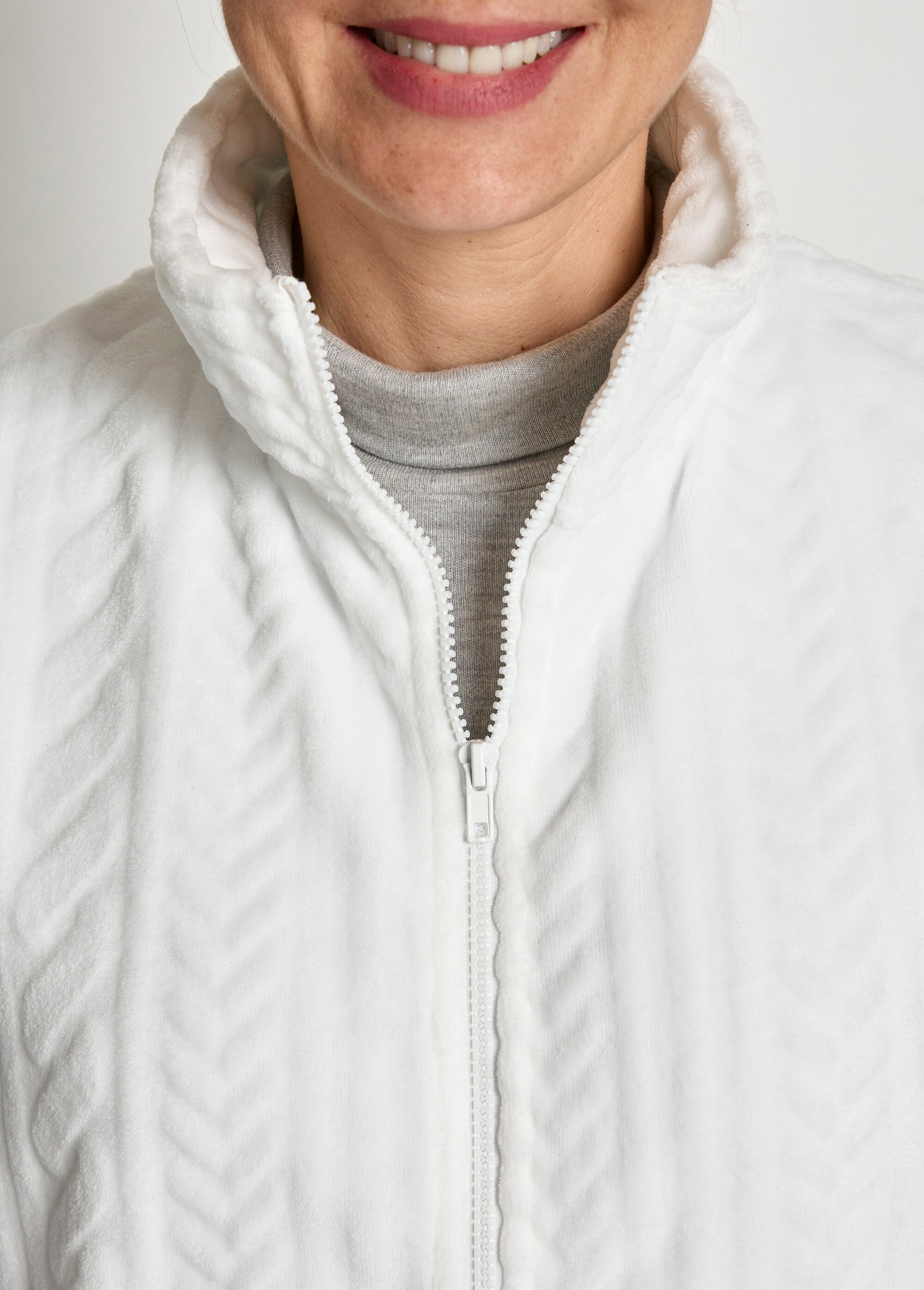 Gilet sans manches zippé polaire toucher peluche Femme Blanc SANTIANO DE1