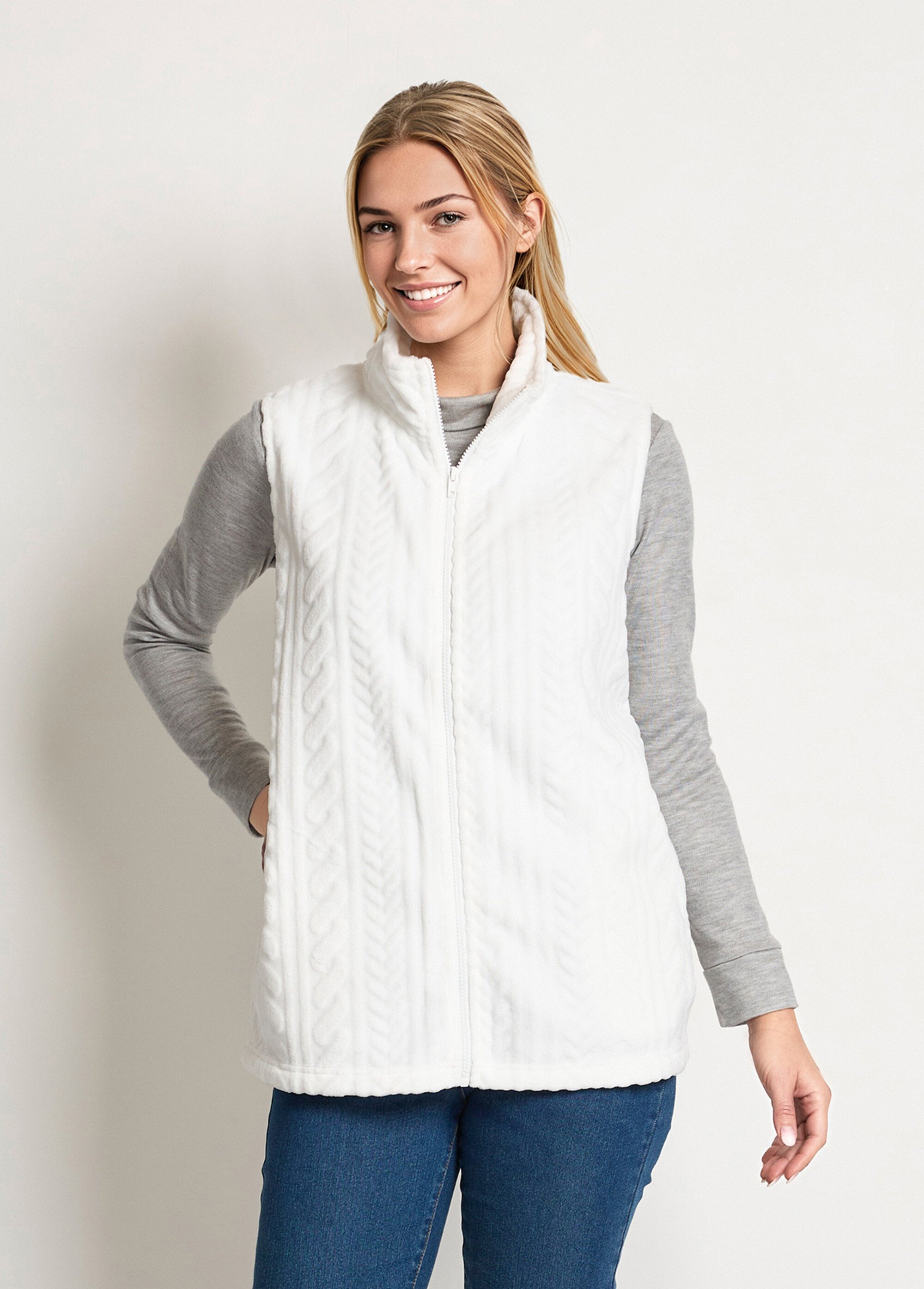 Gilet sans manches zippé polaire toucher peluche Femme Blanc SANTIANO FA1