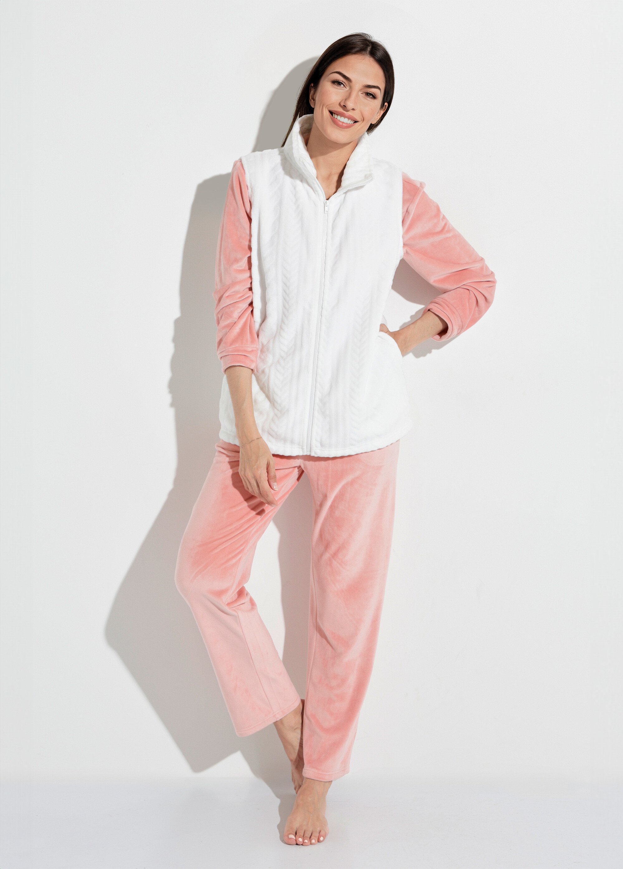 Gilet sans manches zippé polaire toucher peluche Femme Blanc SANTIANO MV1