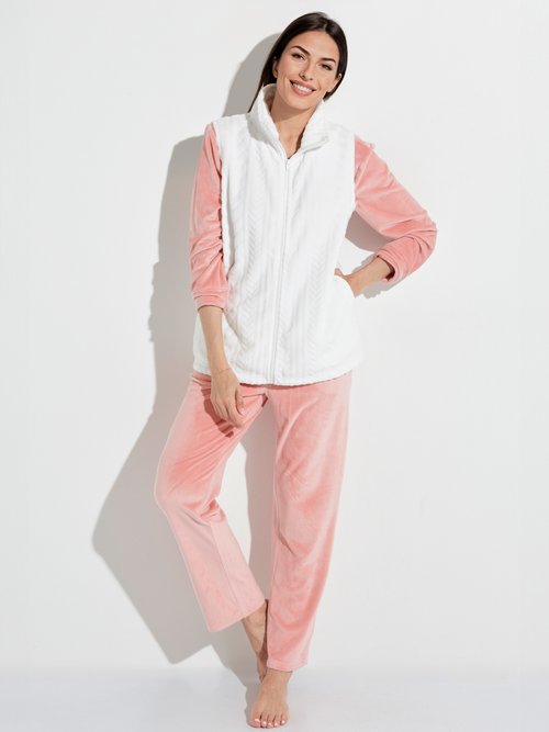 Gilet sans manches zippé polaire toucher peluche Femme Blanc SANTIANO MV1