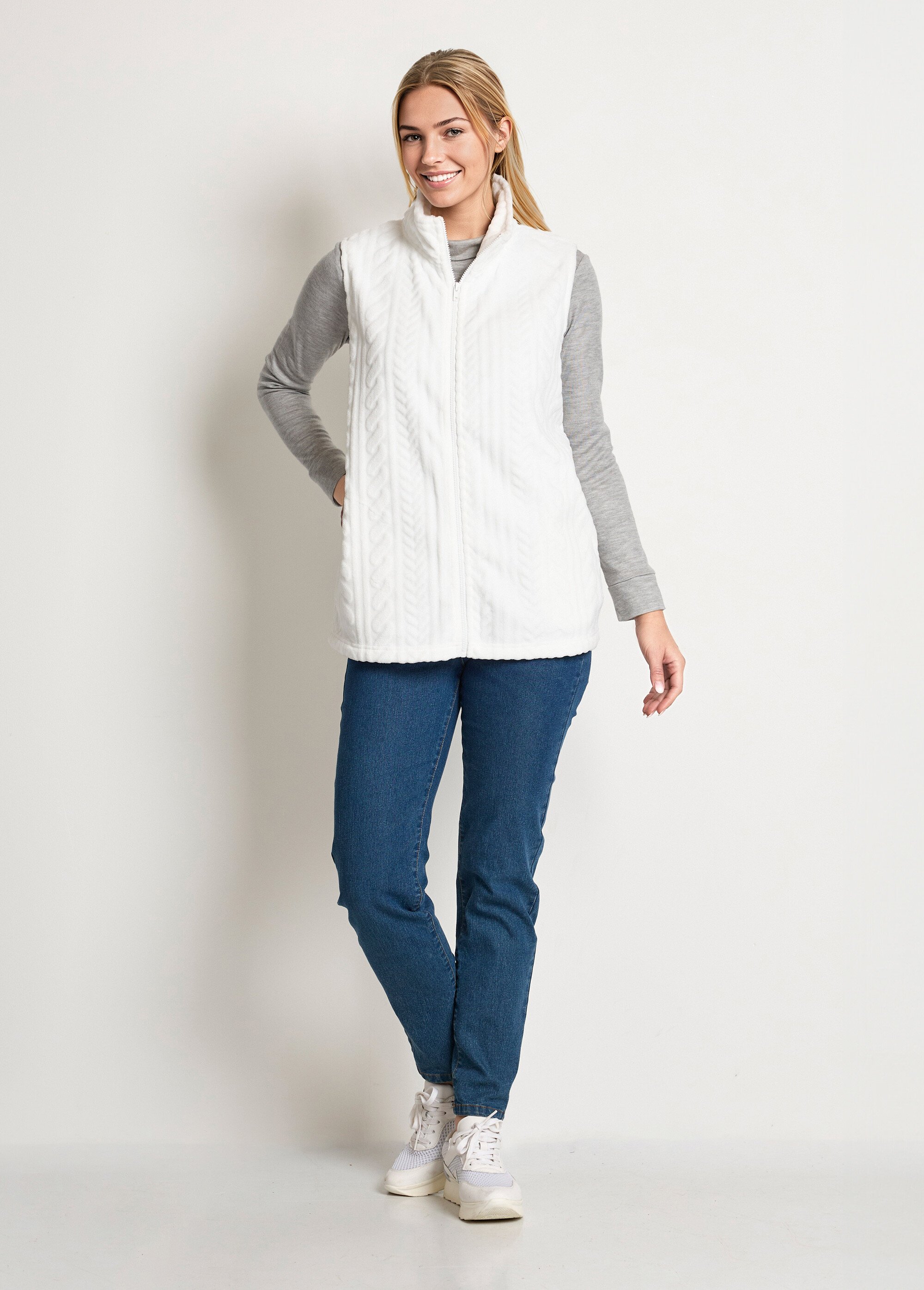 Gilet sans manches zippé polaire toucher peluche Femme Blanc SANTIANO SF1