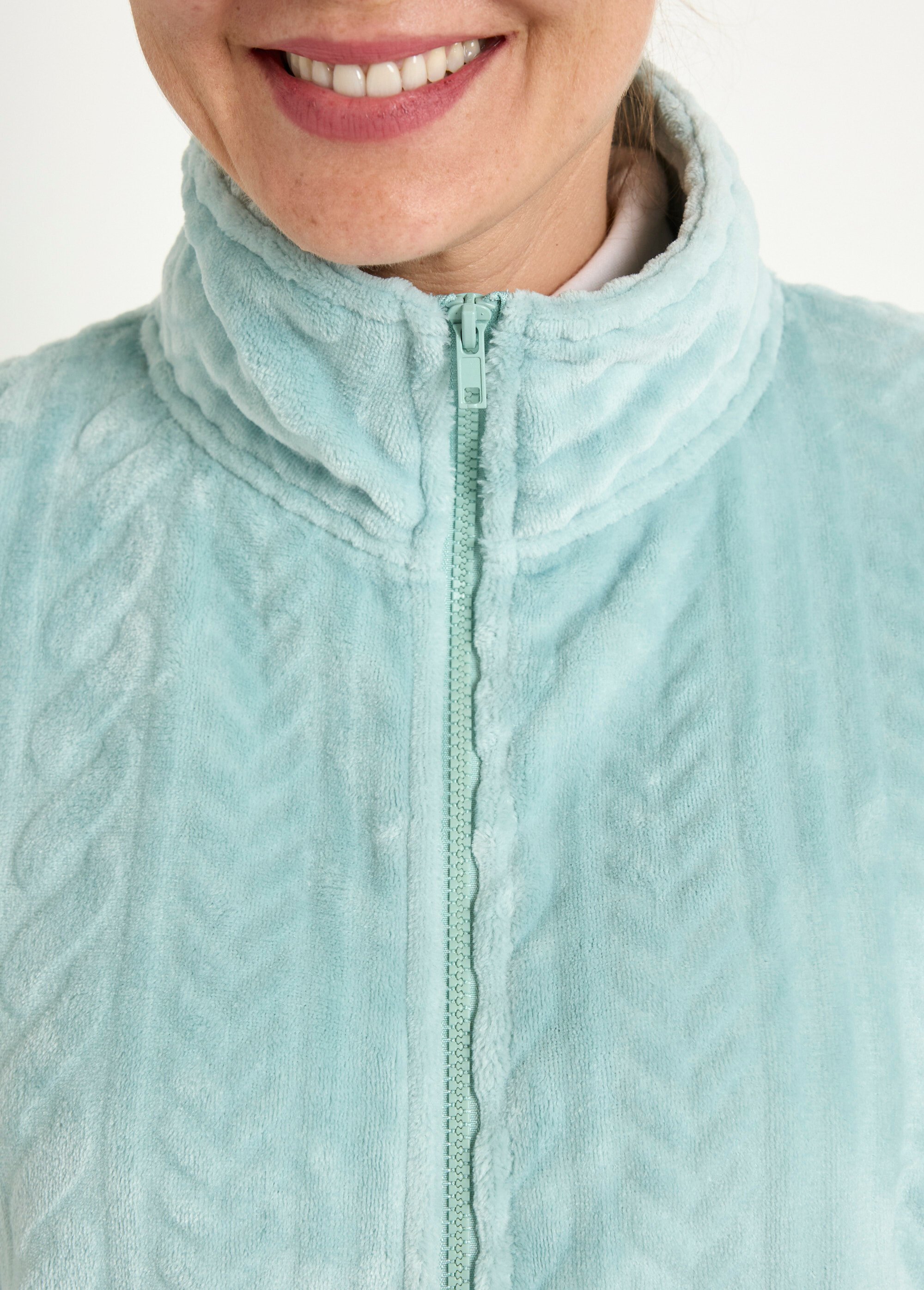 Gilet sans manches zippé polaire toucher peluche Femme Vert SANTIANO DE2