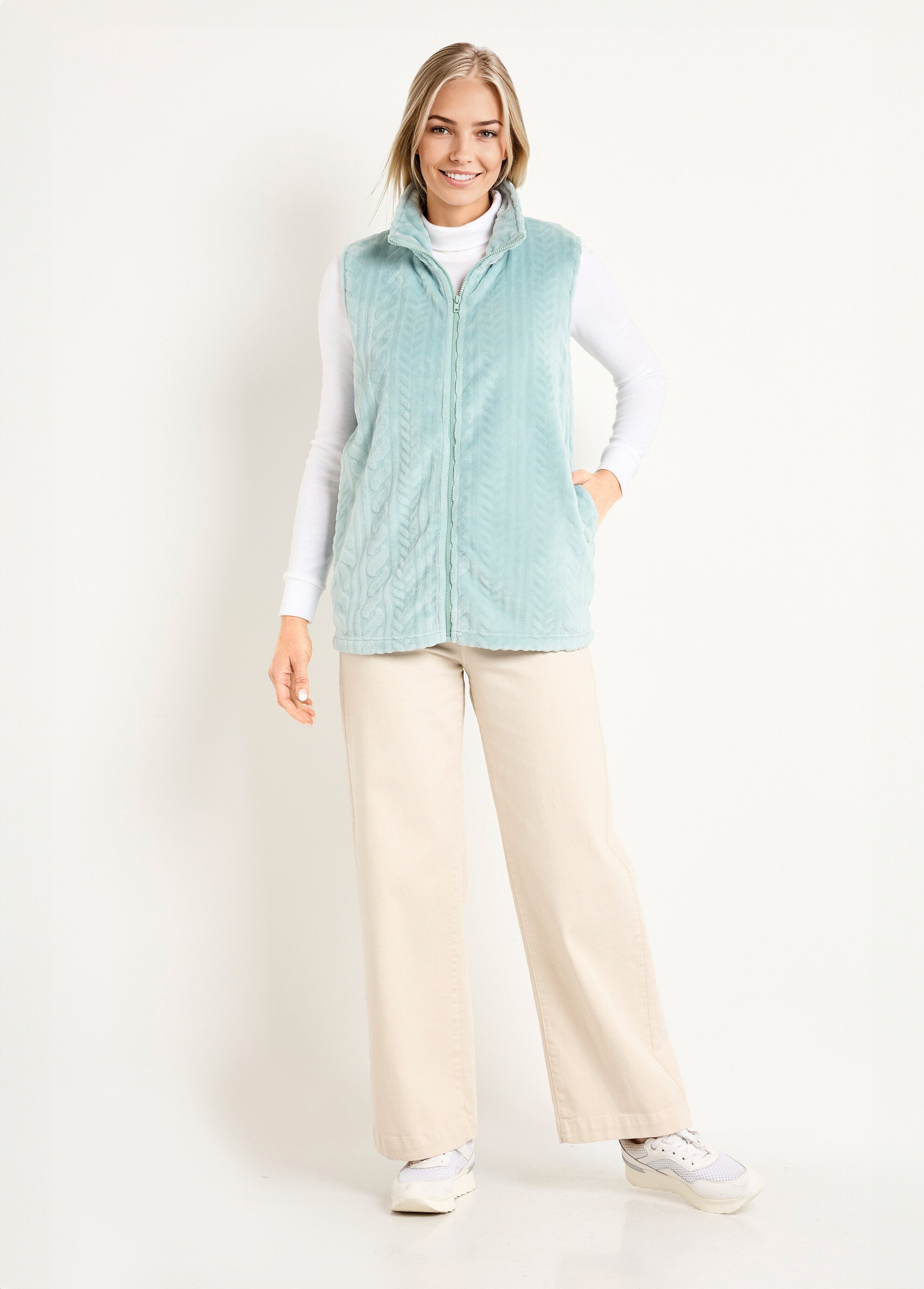 Gilet sans manches zippé polaire toucher peluche Femme Vert SANTIANO SF1
