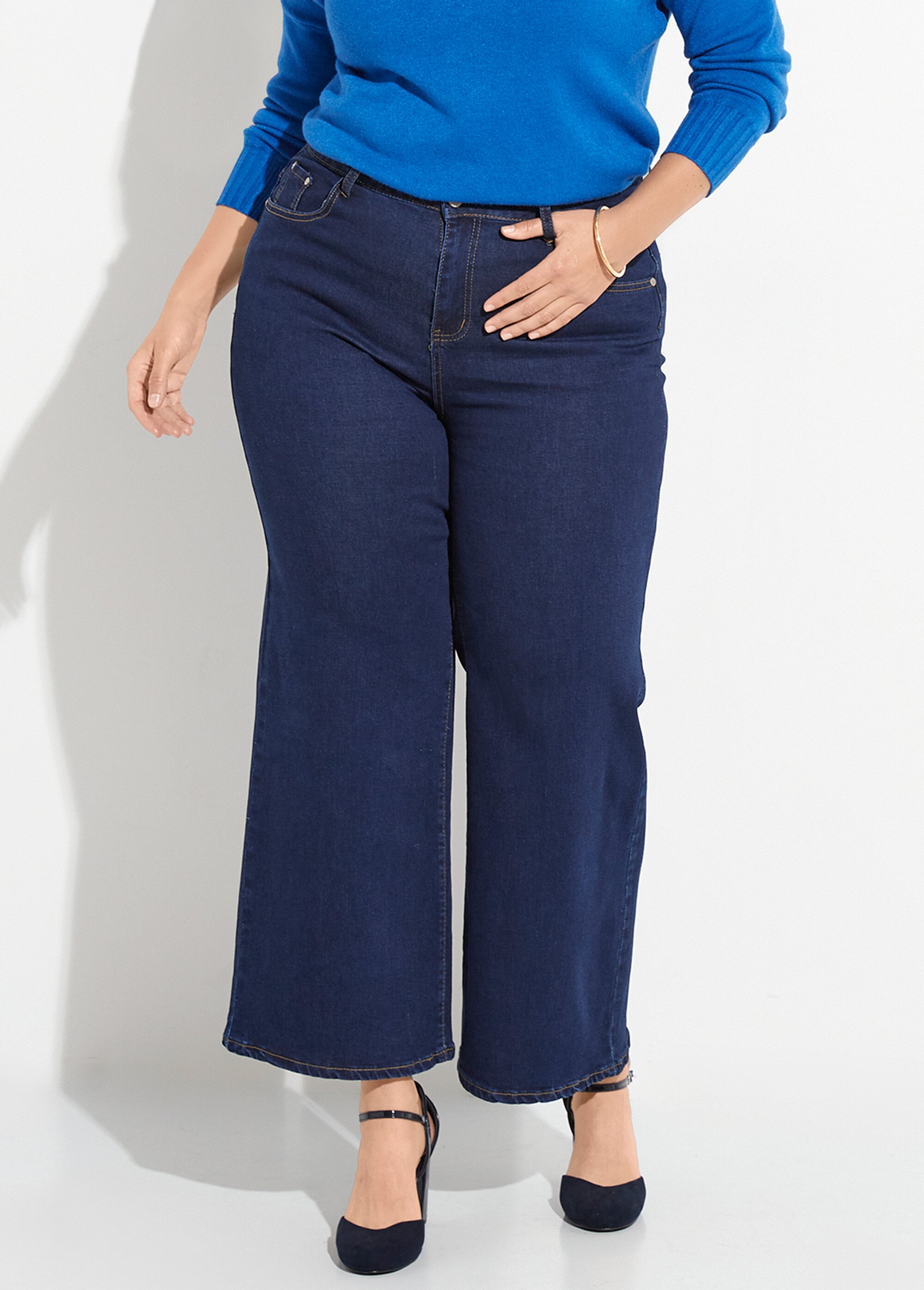 Jean 5 poches extensible coupe large Femme Grande Taille Bleu CHY-1326A FA1