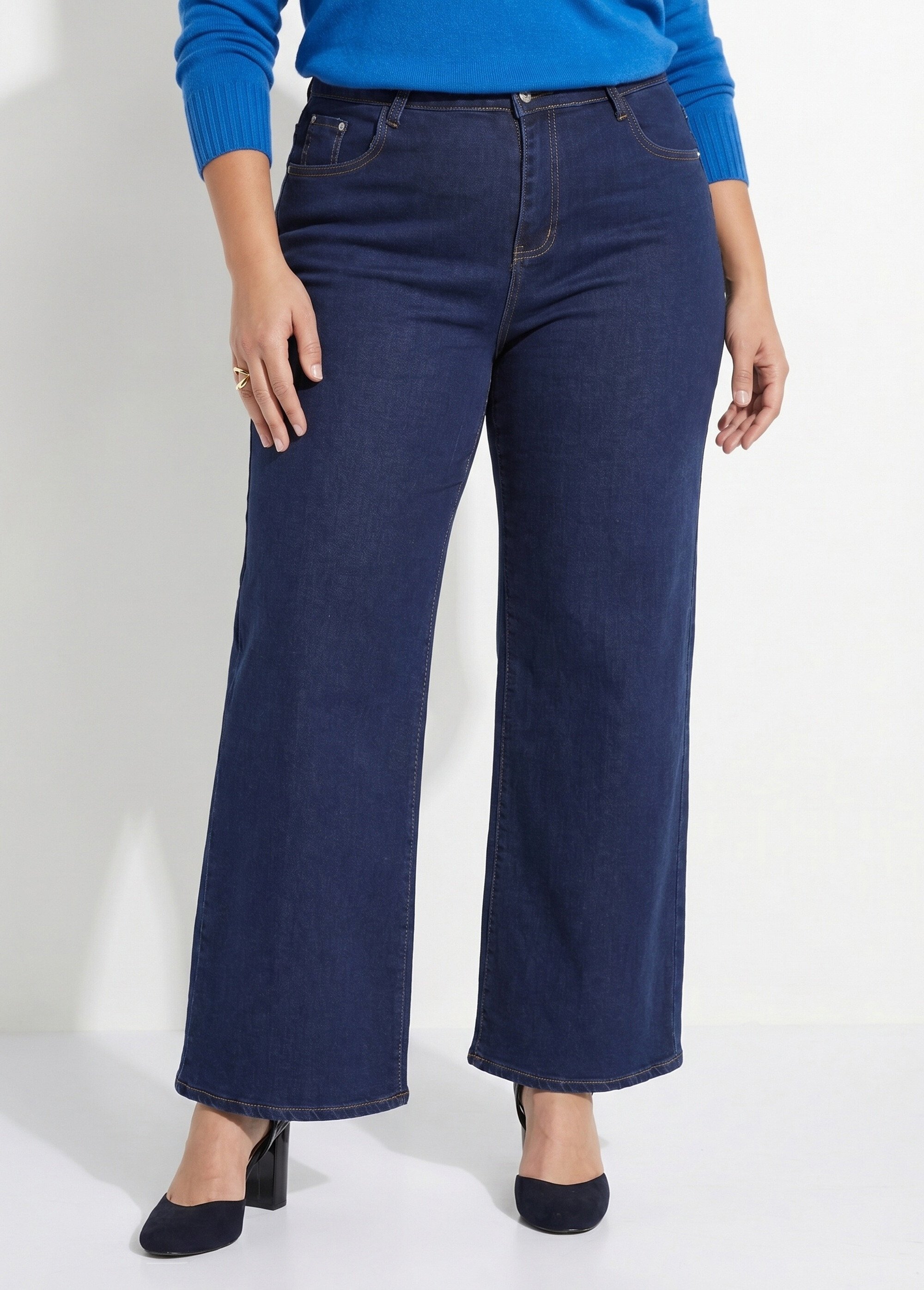 Jean 5 poches extensible coupe large Femme Grande Taille Bleu CHY-1326A FA1