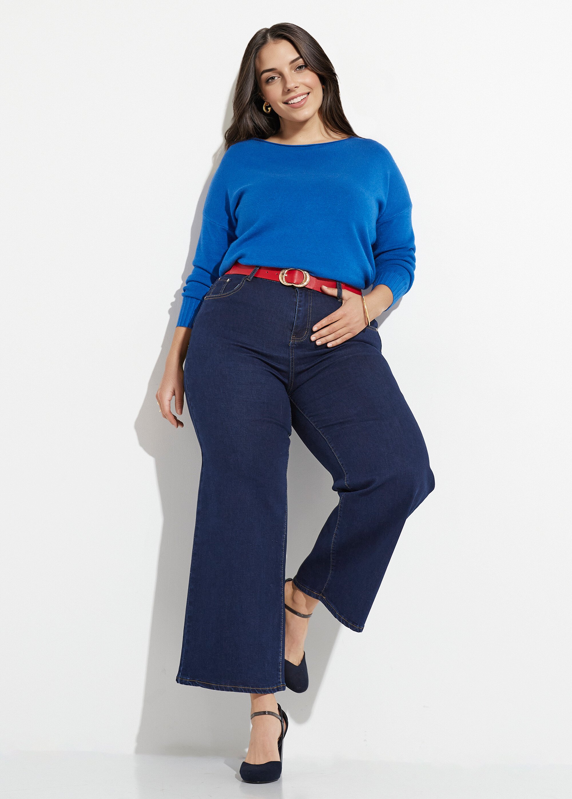 Jean 5 poches extensible coupe large Femme Grande Taille Bleu CHY-1326A MV1