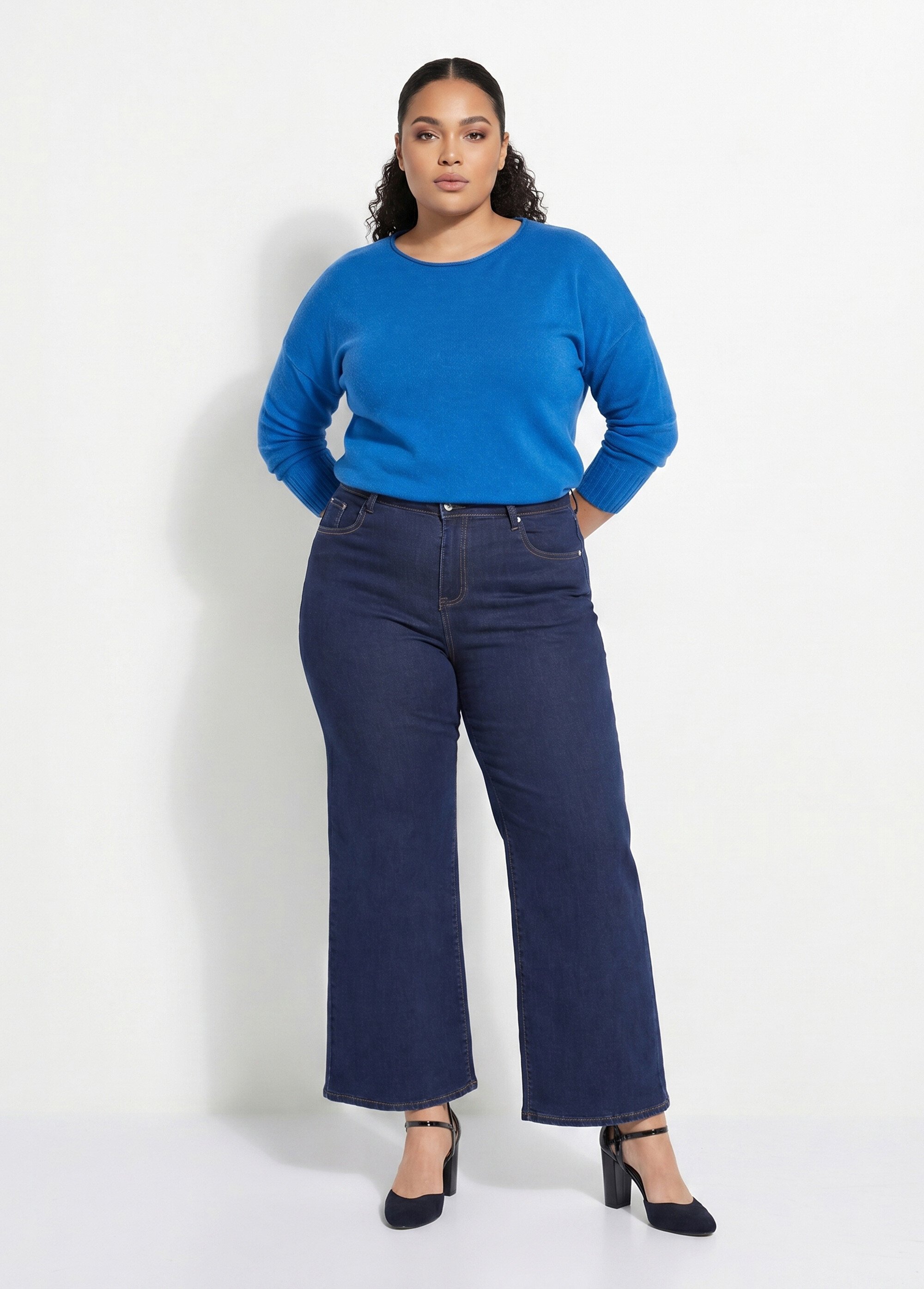 Jean 5 poches extensible coupe large Femme Grande Taille Bleu CHY-1326A MV1