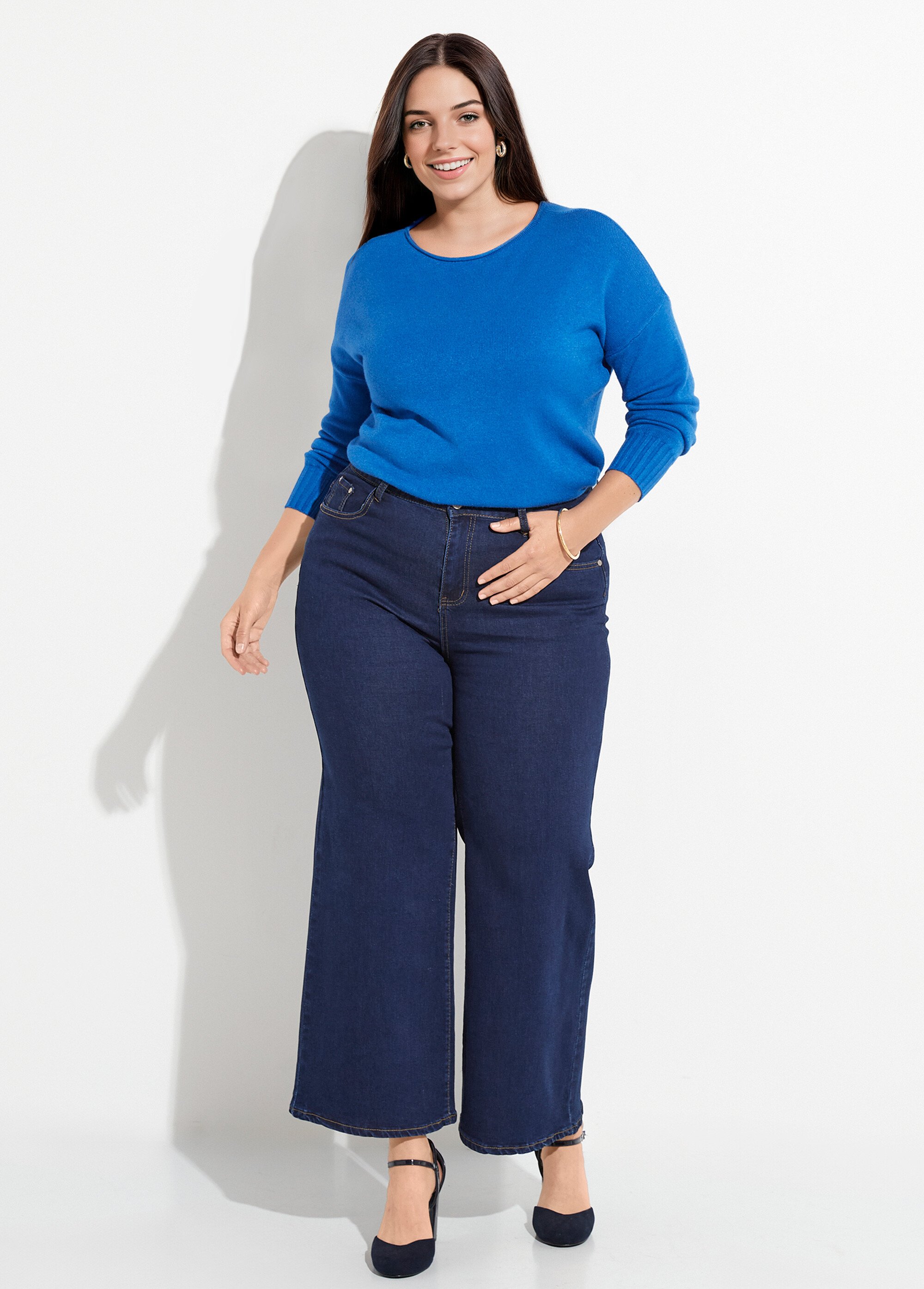 Jean 5 poches extensible coupe large Femme Grande Taille Bleu CHY-1326A SF1