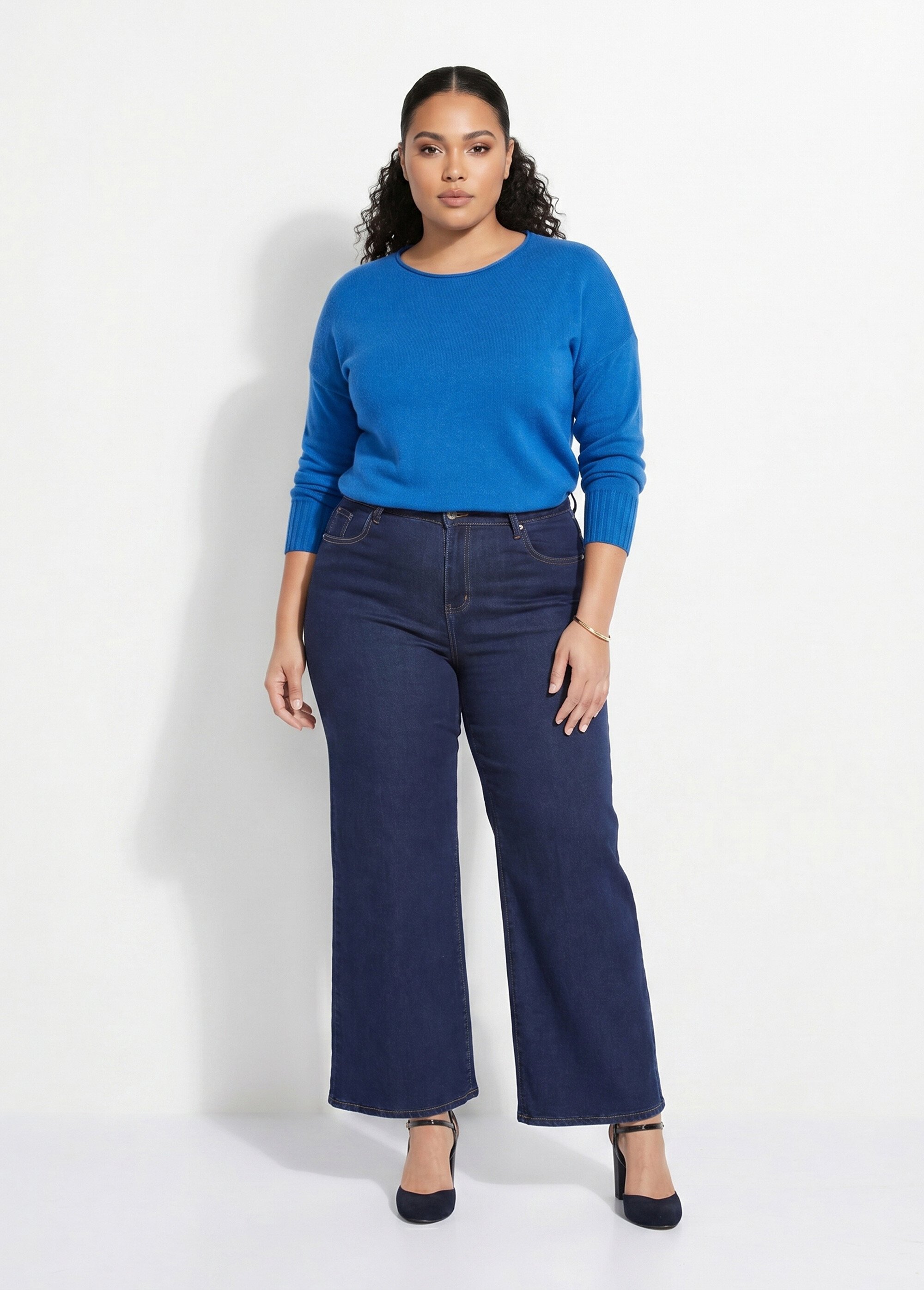 Jean 5 poches extensible coupe large Femme Grande Taille Bleu CHY-1326A SI1