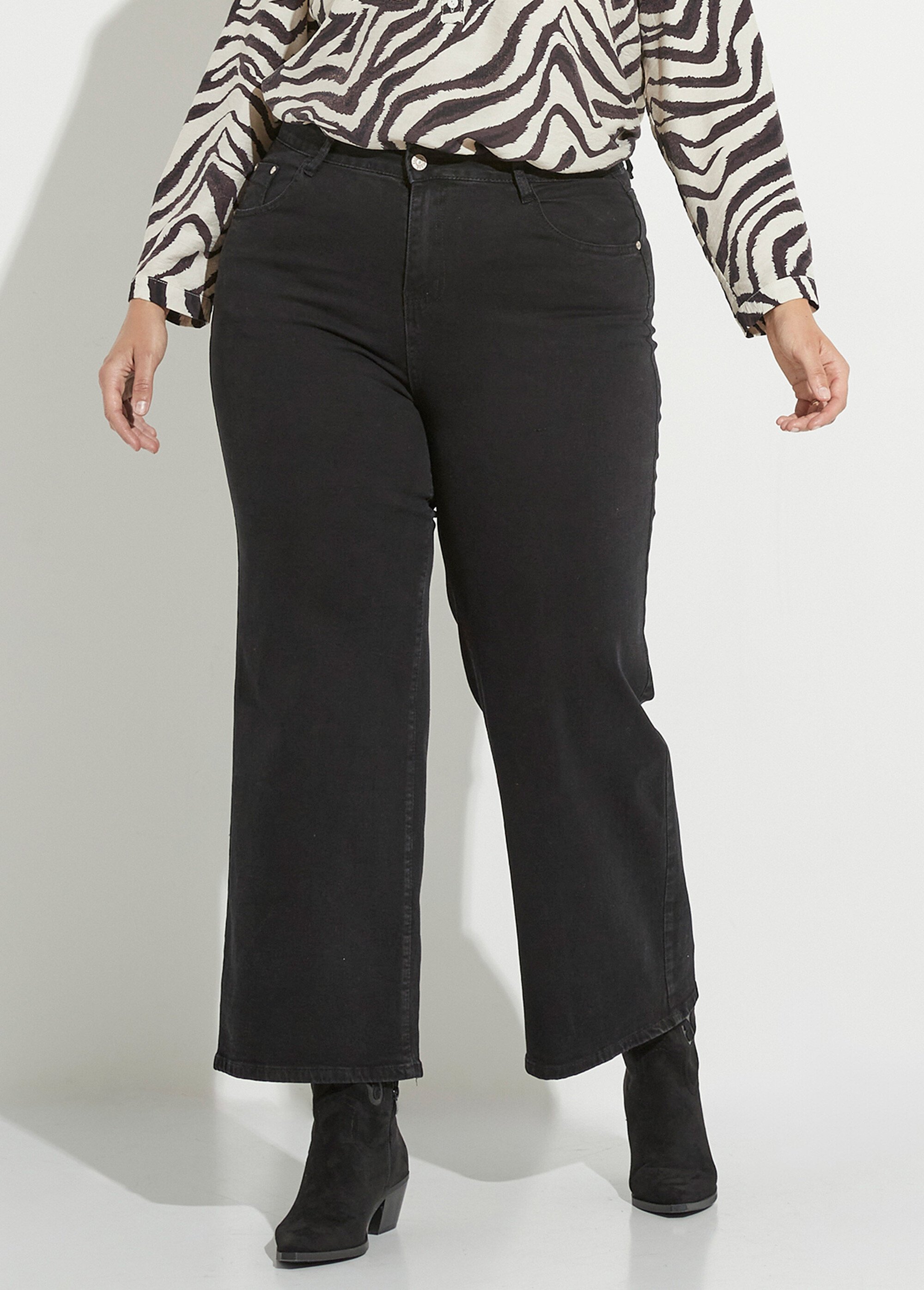 Jean 5 poches extensible coupe large Femme Grande Taille Noir CHY-1326A FA1