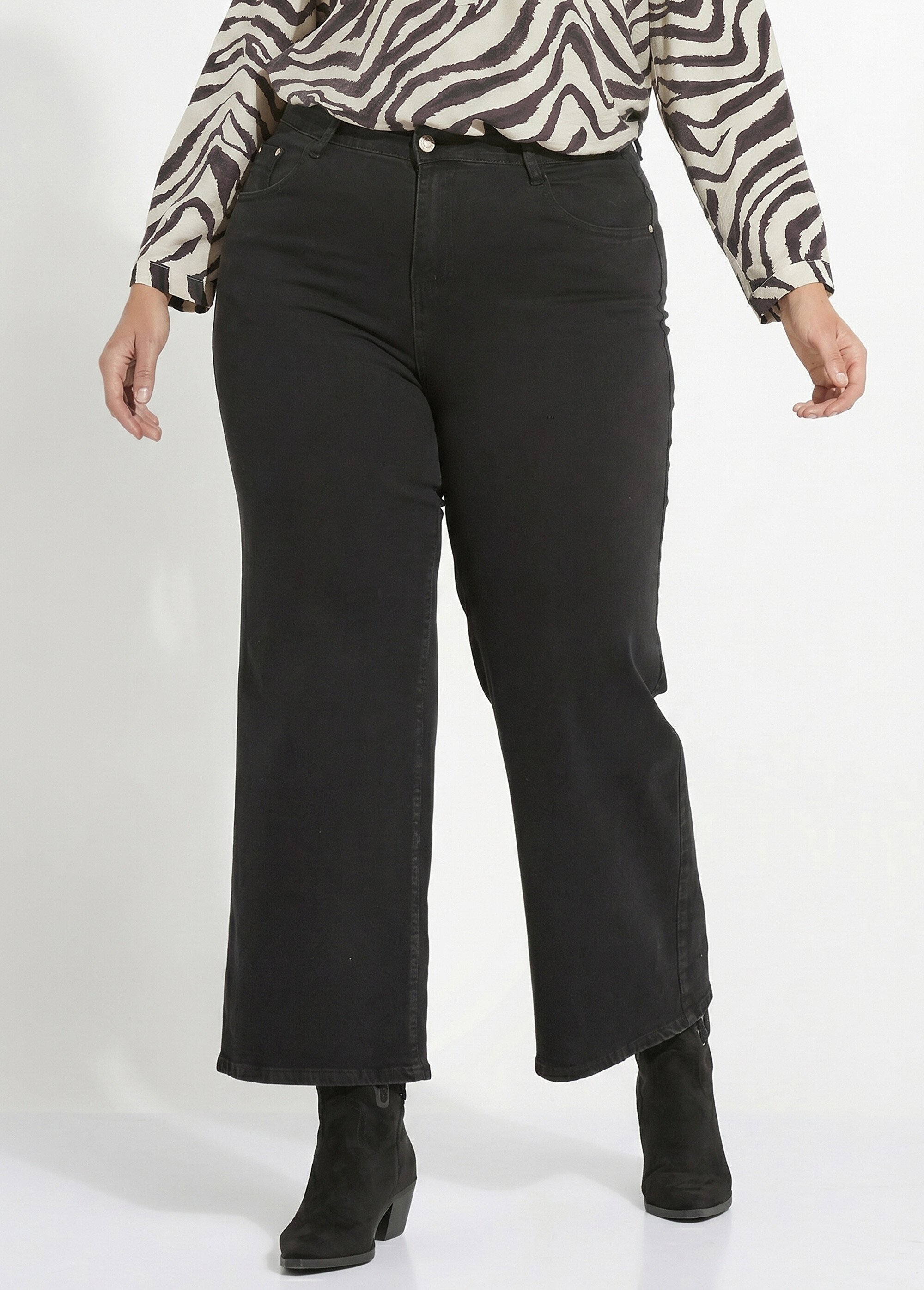 Jean 5 poches extensible coupe large Femme Grande Taille Noir CHY-1326A FA1