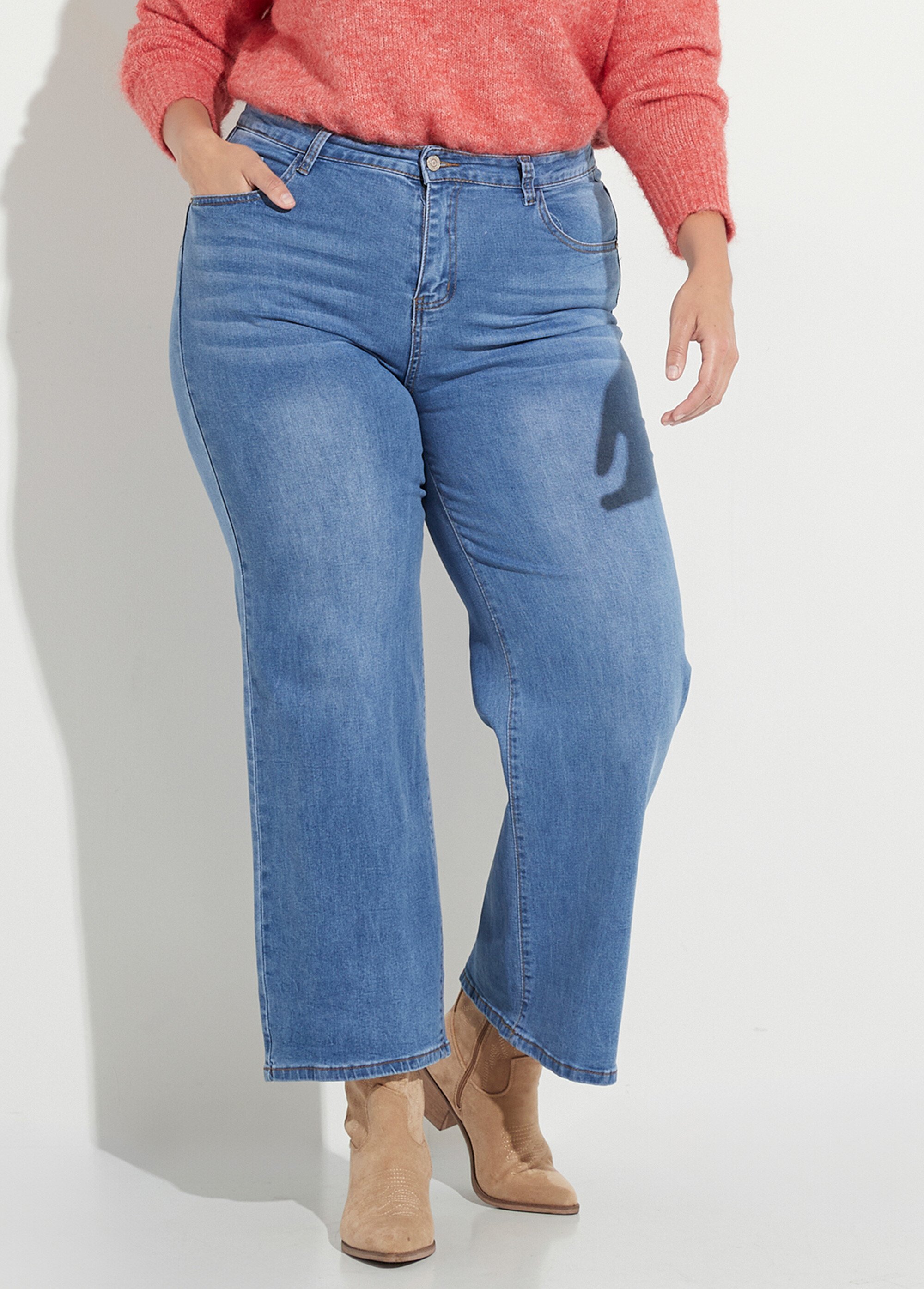 Jean 5 poches extensible coupe large Femme Grande Taille Bleu CHY-1326A FA1