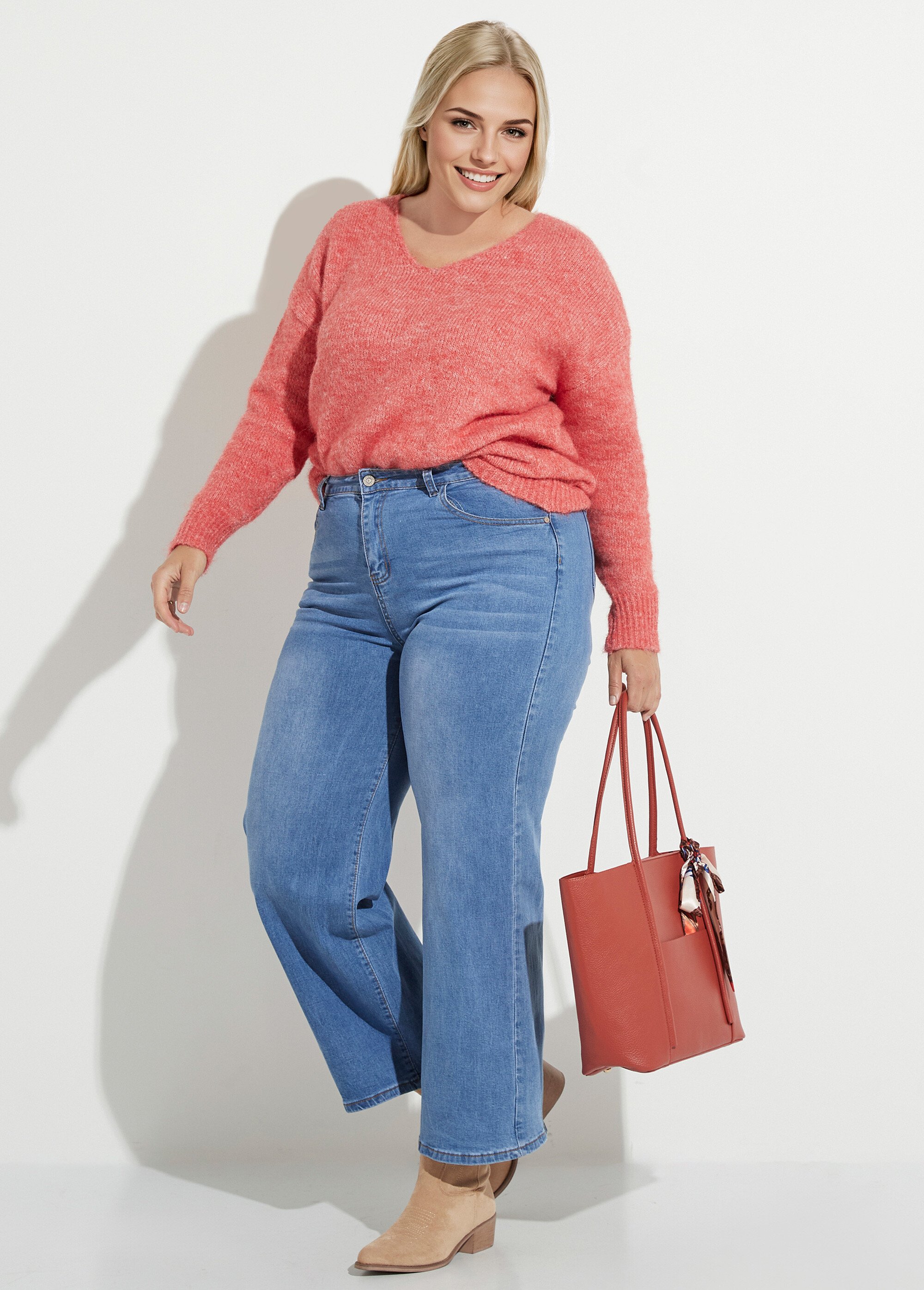 Jean 5 poches extensible coupe large Femme Grande Taille Bleu CHY-1326A MV1