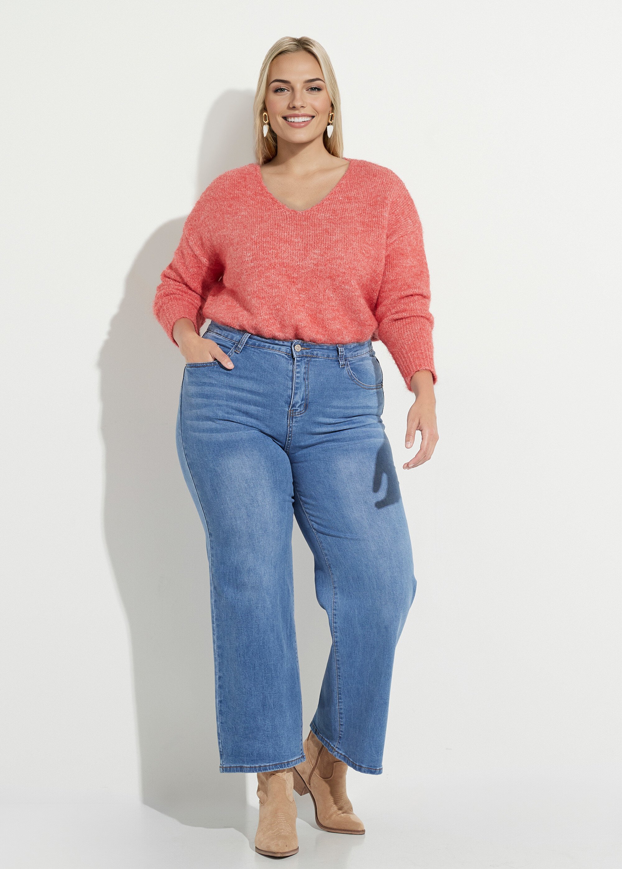 Jean 5 poches extensible coupe large Femme Grande Taille Bleu CHY-1326A SF1