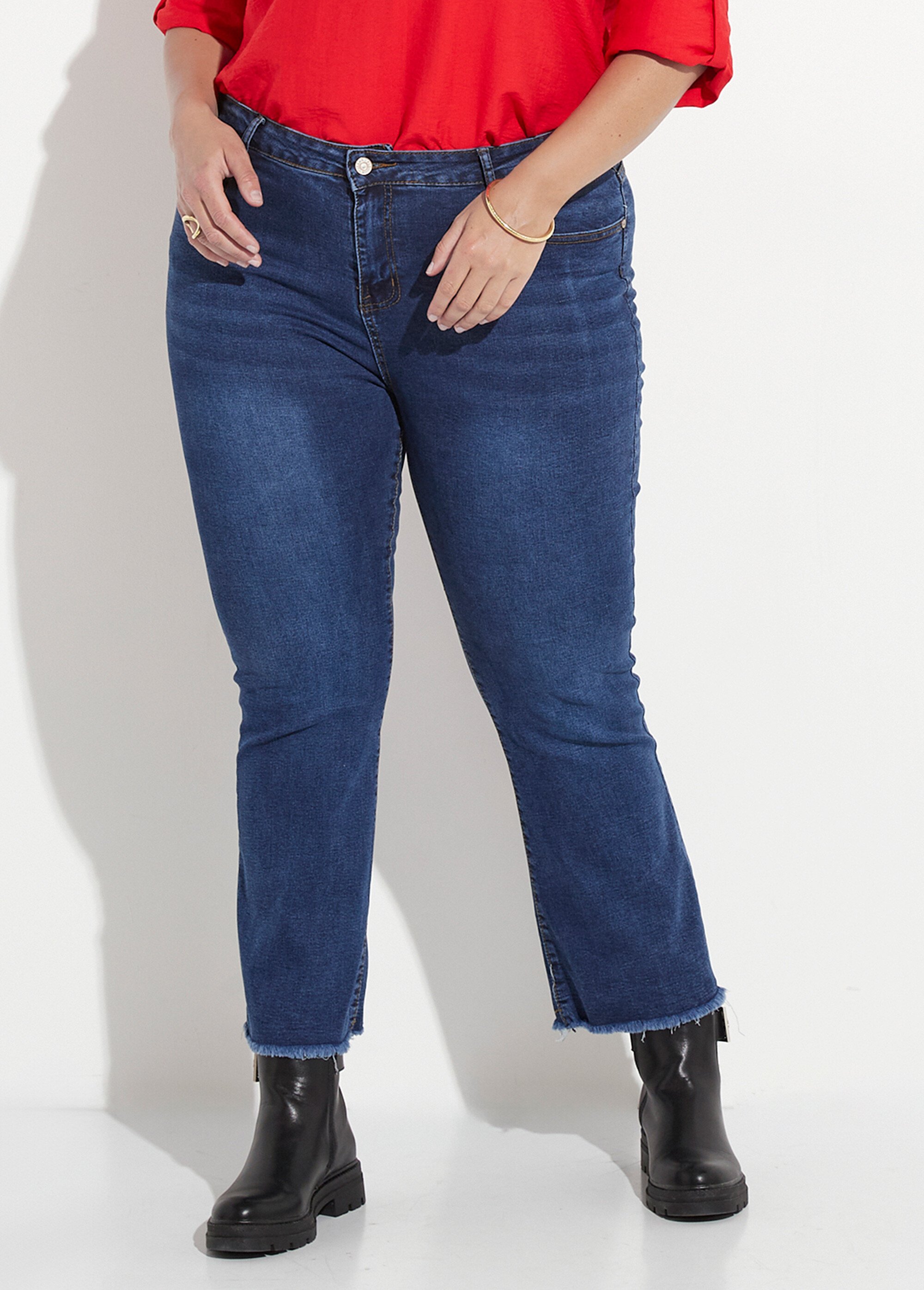 Jean 5 poches stretch 7/8e bas effiloché Femme Grande Taille Cuivré CHY-1323 FA1