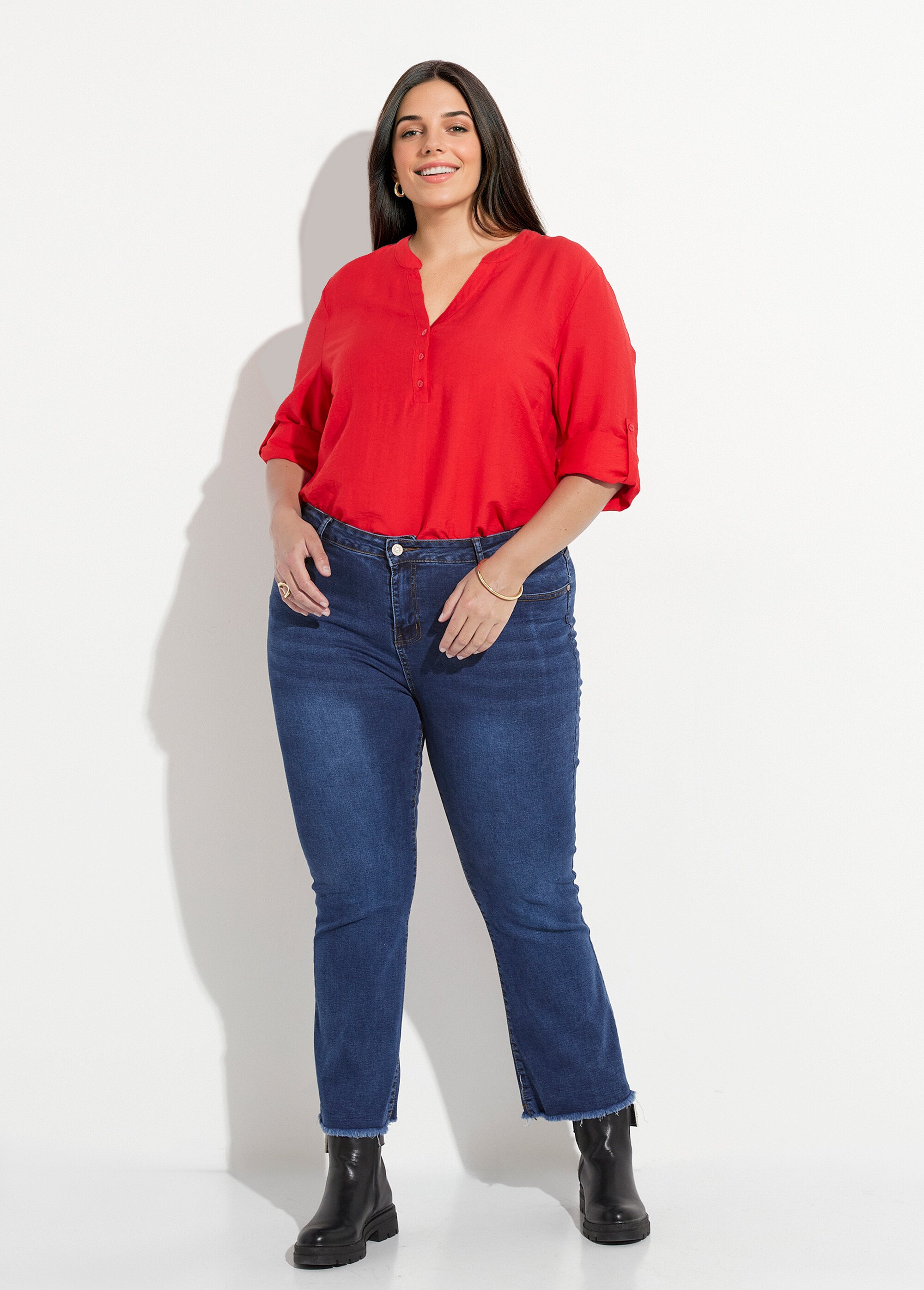 Jean 5 poches stretch 7/8e bas effiloché Femme Grande Taille Cuivré CHY-1323 SF1