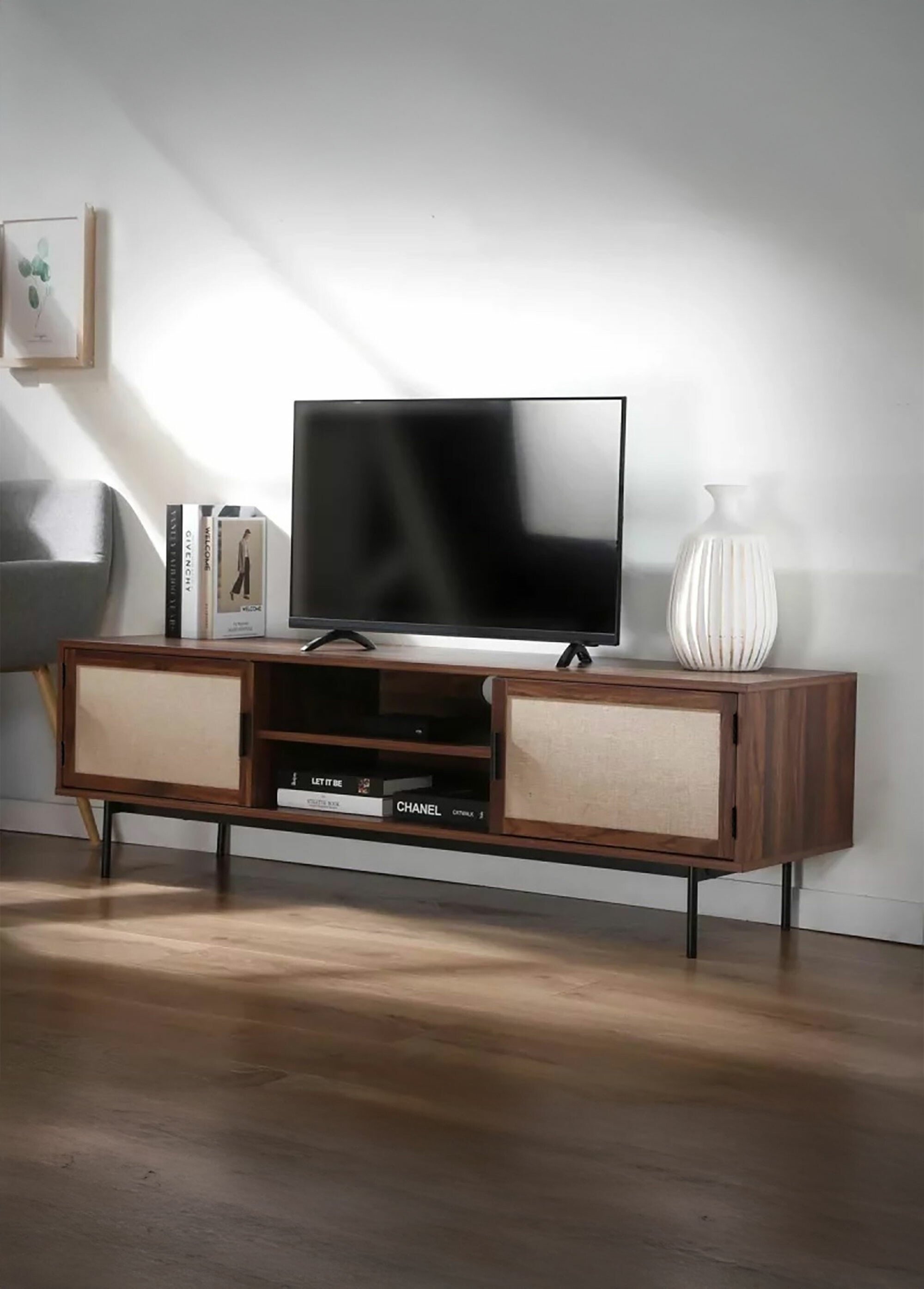 JETSON Meuble TV tissu et effet noyer MARRON CAL-14298133 SI1