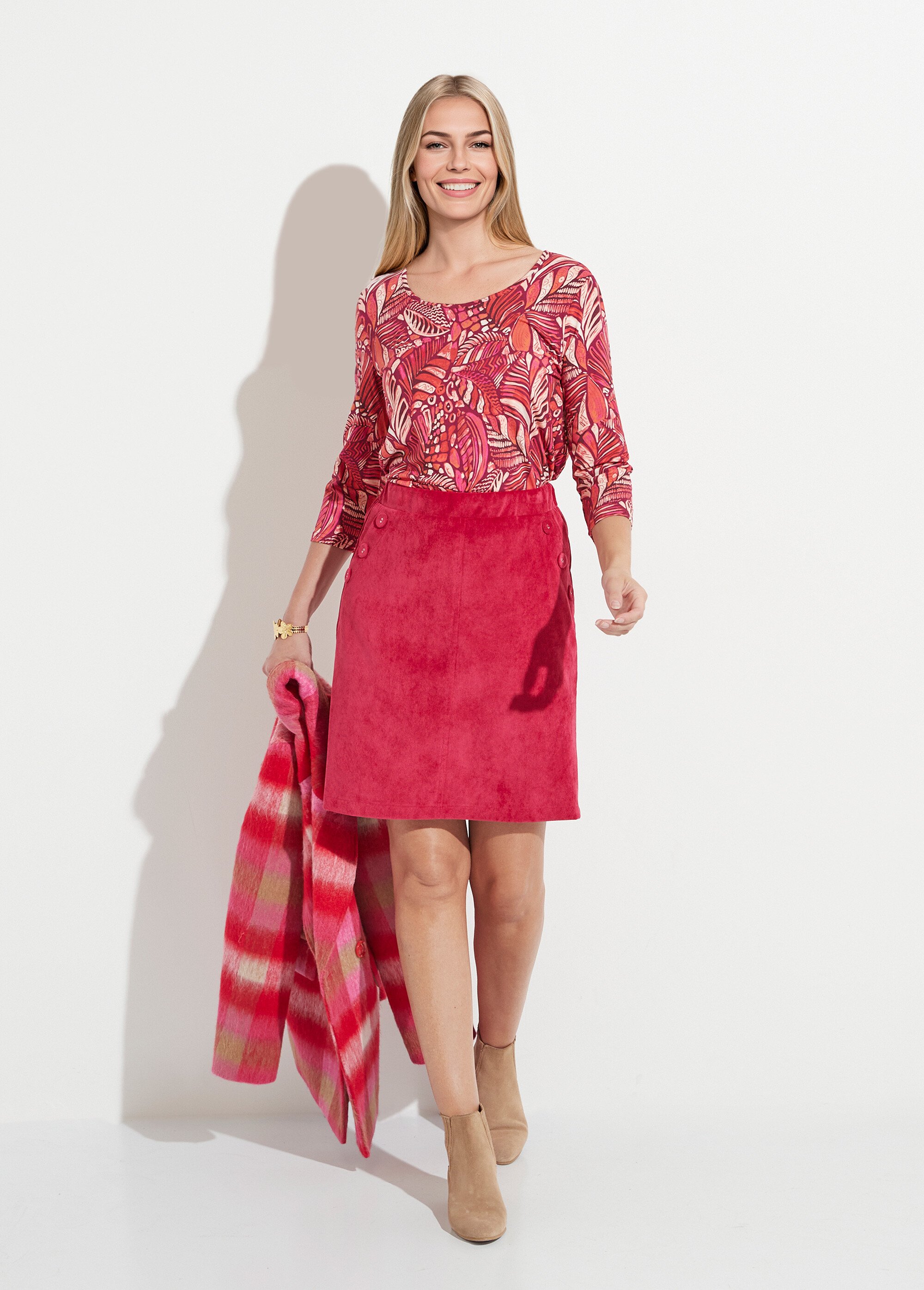 Jupe courte droite velours milleraies ceinture semi-élastiquée