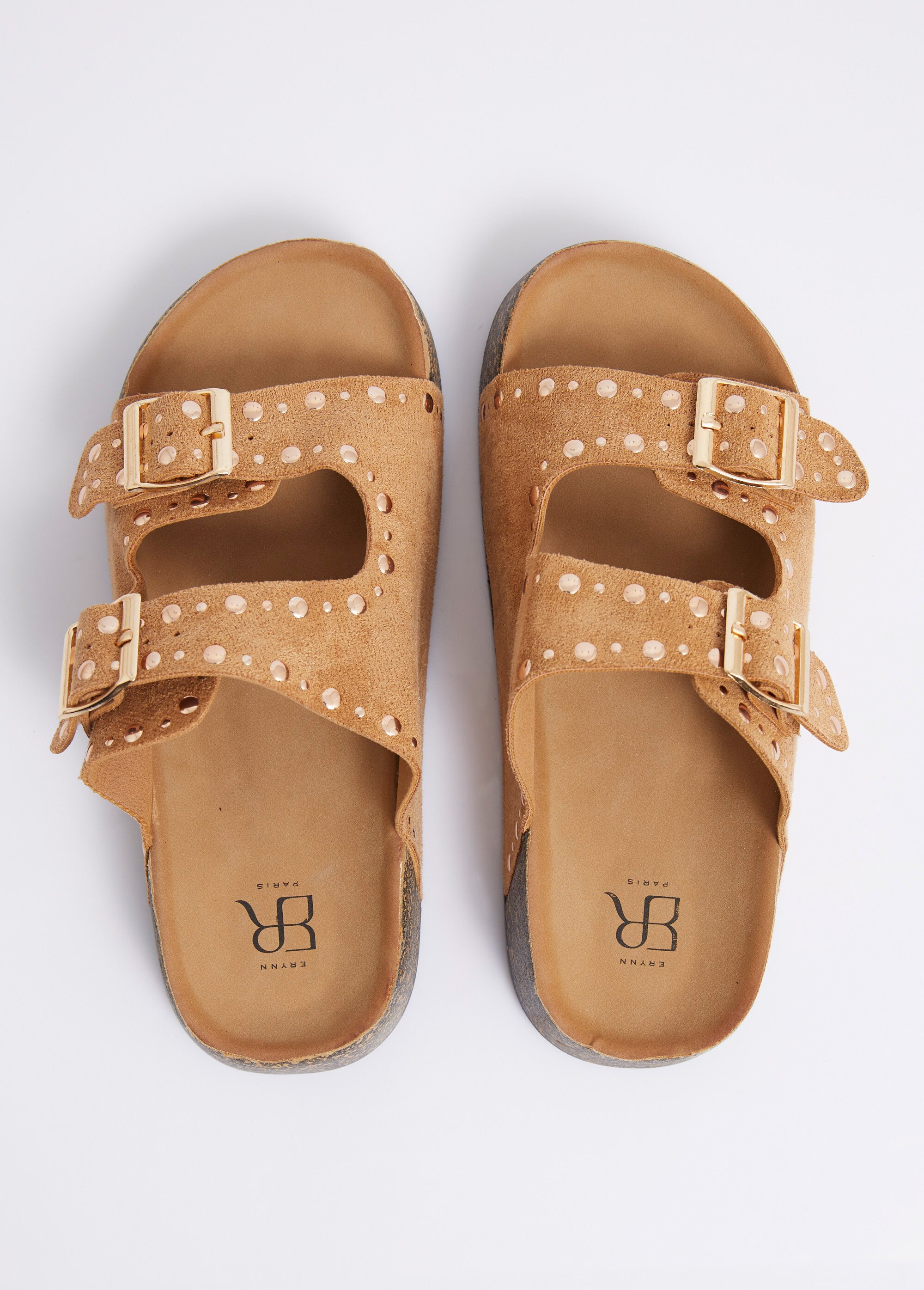 Mules anatomiques suédine, détails clous Femme Marron ERYLS-621 OV1