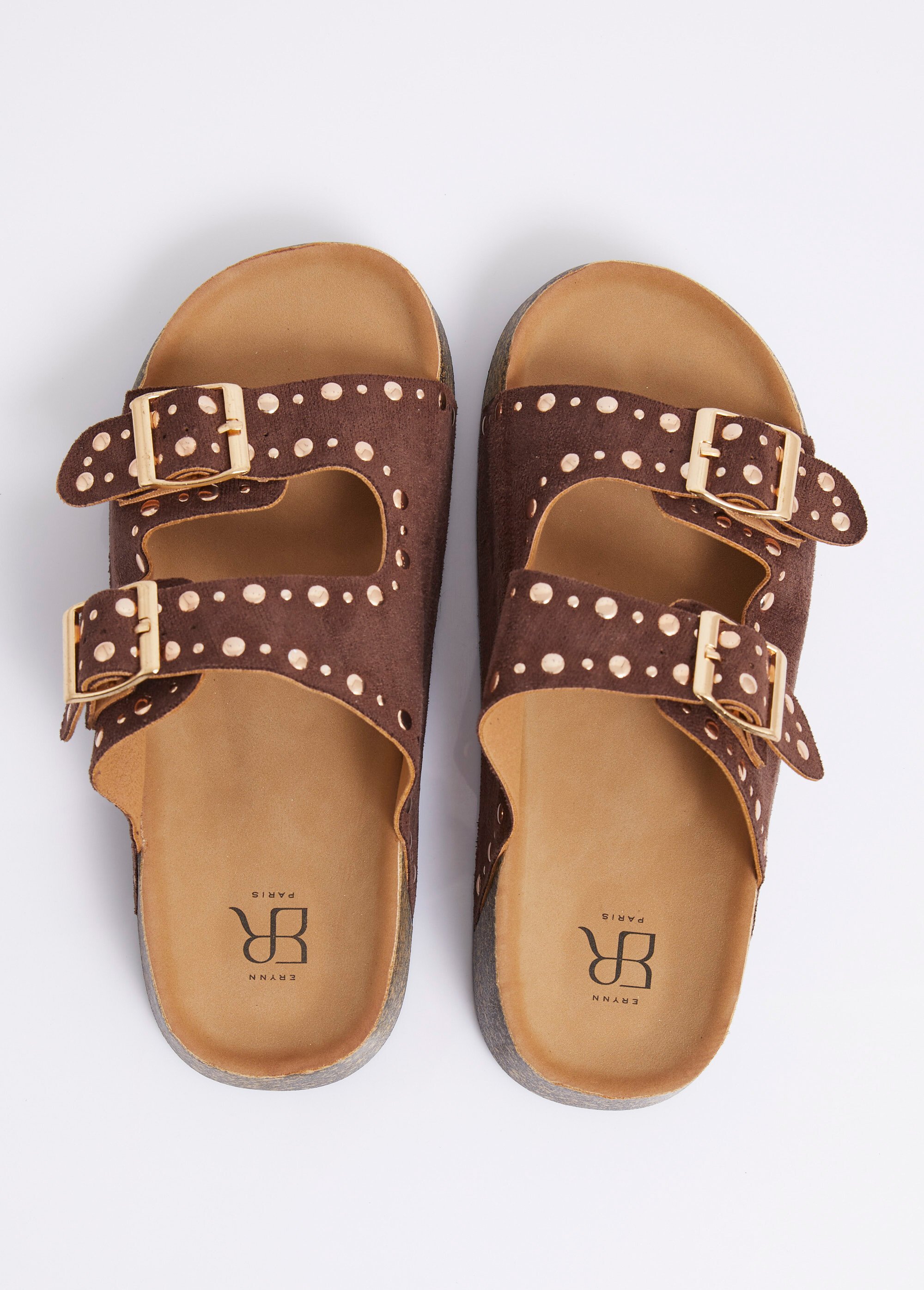 Mules anatomiques suédine, détails clous Femme Marron ERYLS-621 OV1