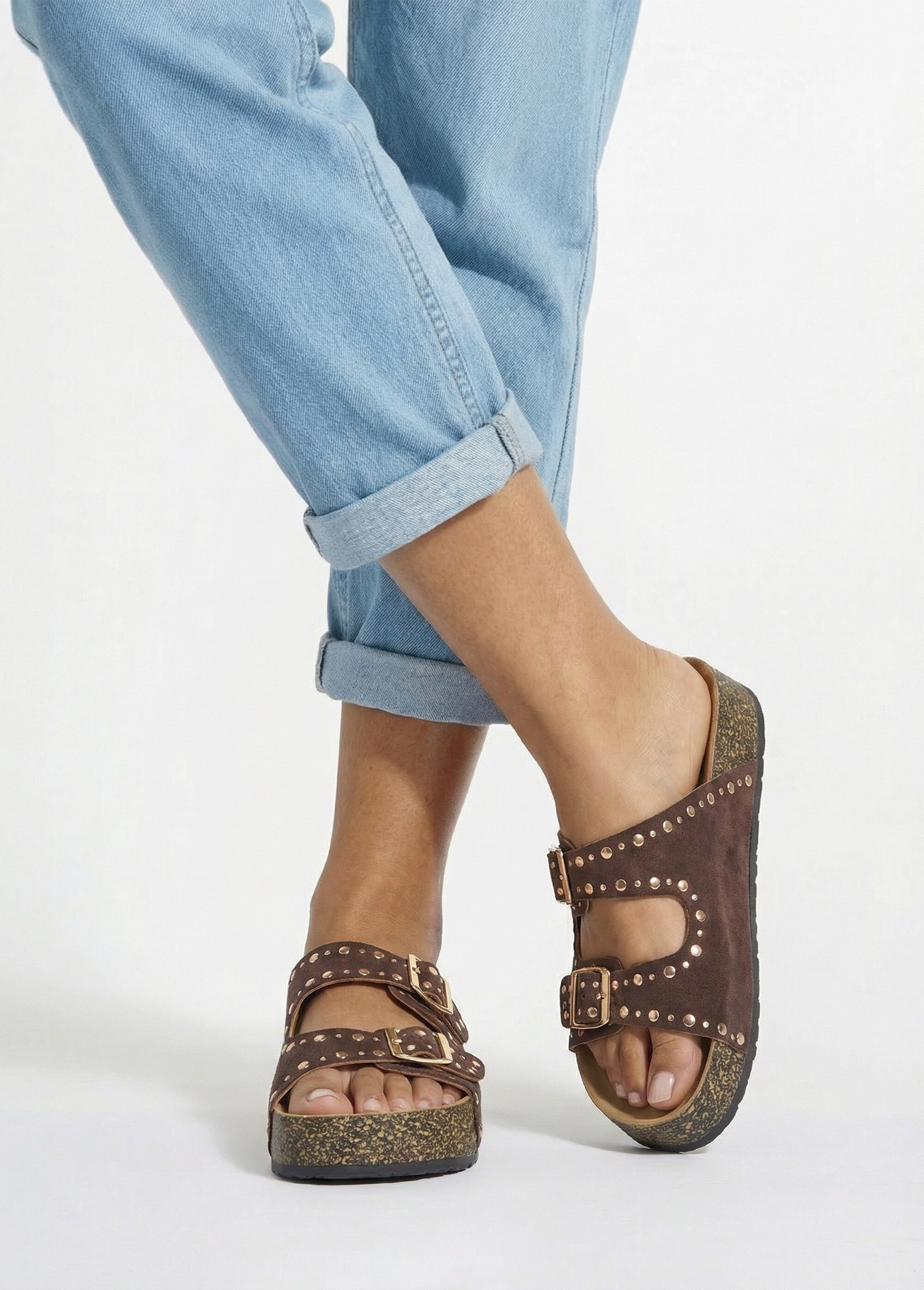 Mules anatomiques suédine, détails clous Femme Marron ERYLS-621 SI1