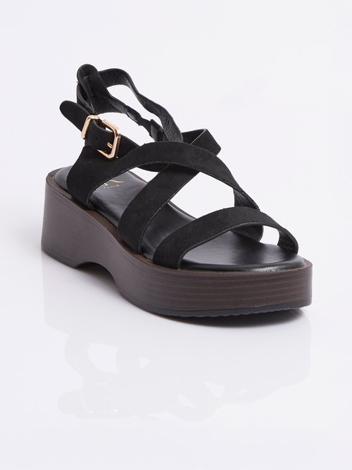 Mules plateforme brides croisées suédine Femme Noir ERY903-621 FA1