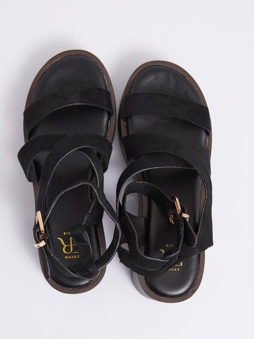 Mules plateforme brides croisées suédine Femme Noir ERY903-621 OV1