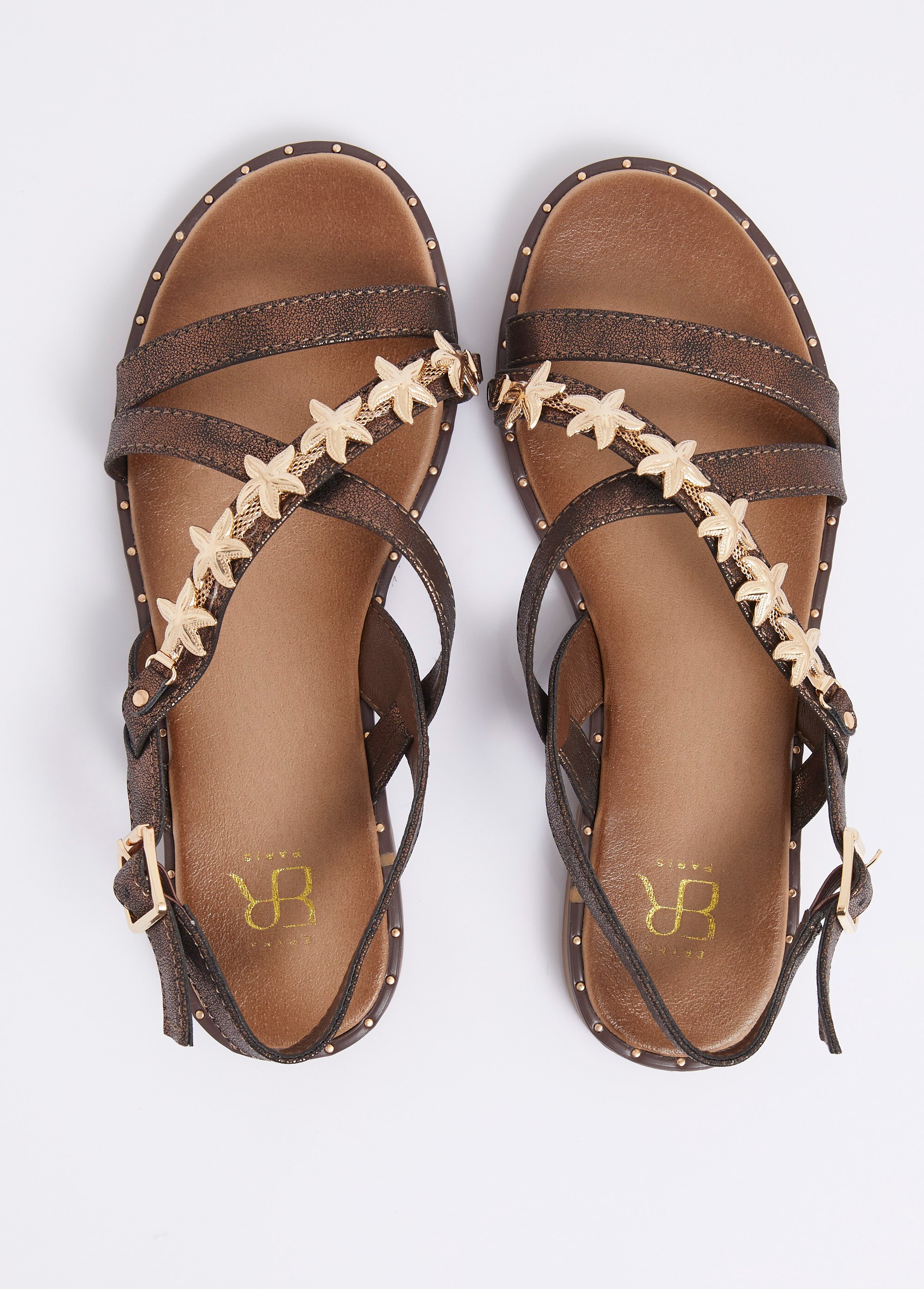 Nu pieds croisés détails étoile de mer Femme Marron ERYLA-741 OV1
