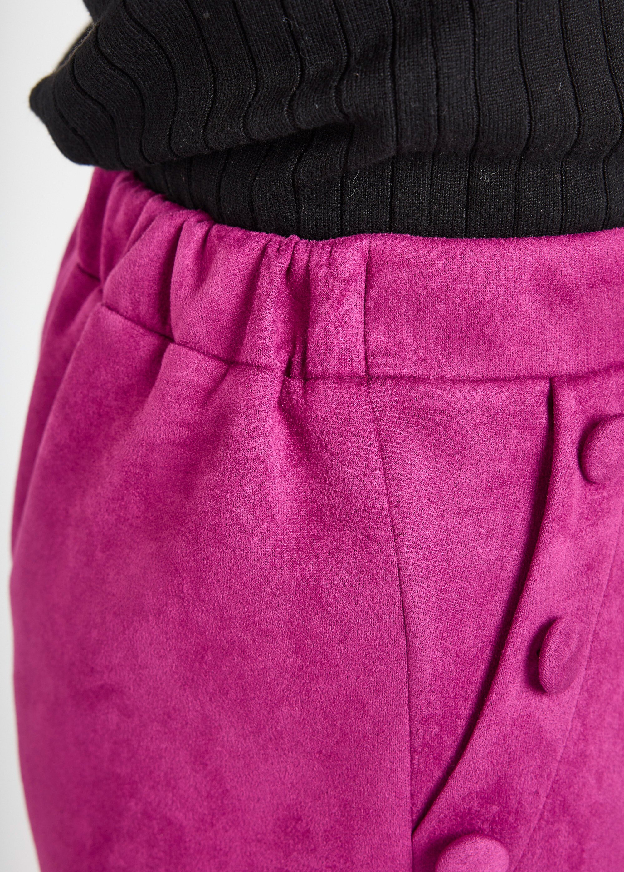 Pantalon droit ceinture élastiquée tissu suédé Femme Violet NICE DE1