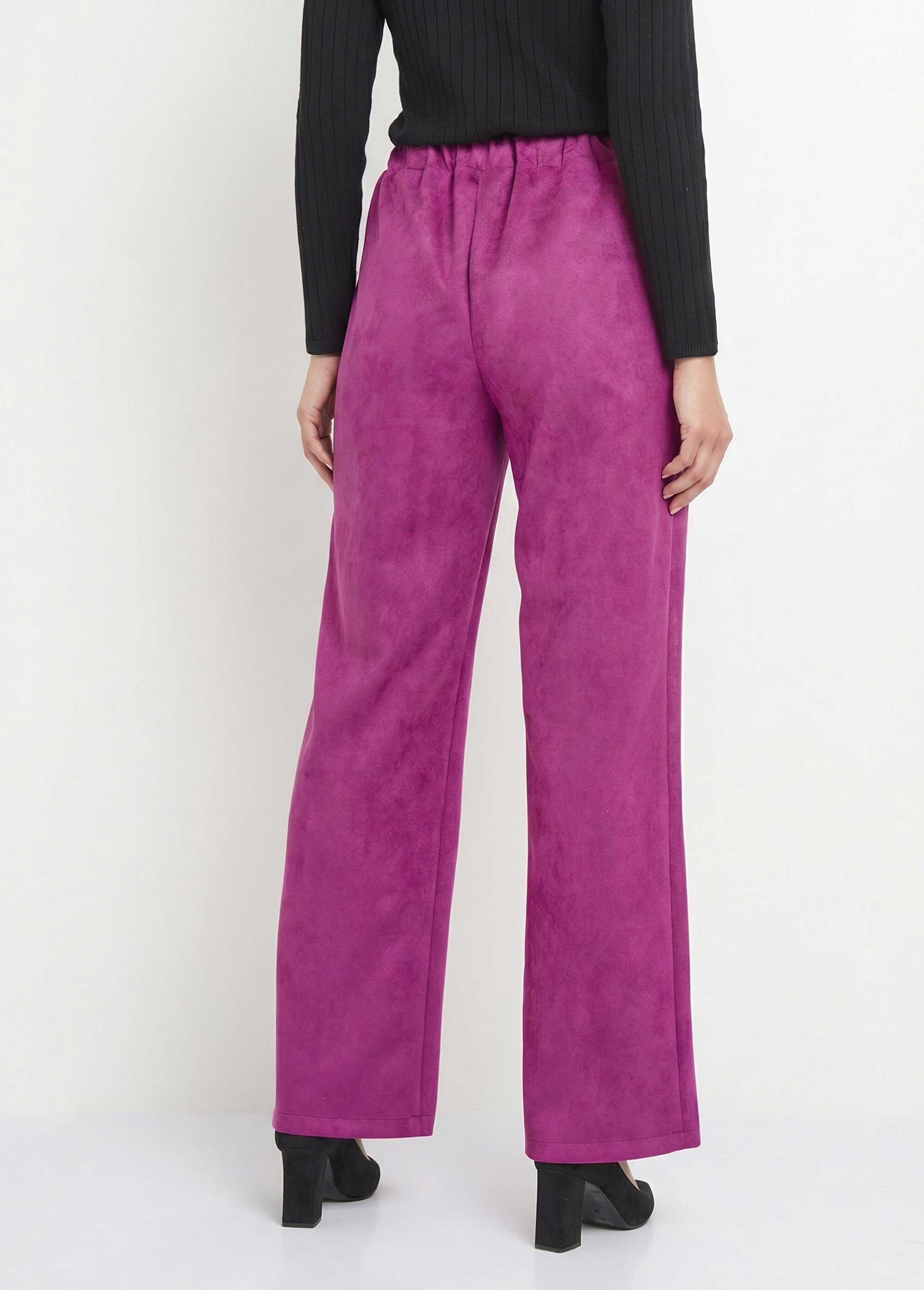 Pantalon droit ceinture élastiquée tissu suédé Femme Violet NICE DO1