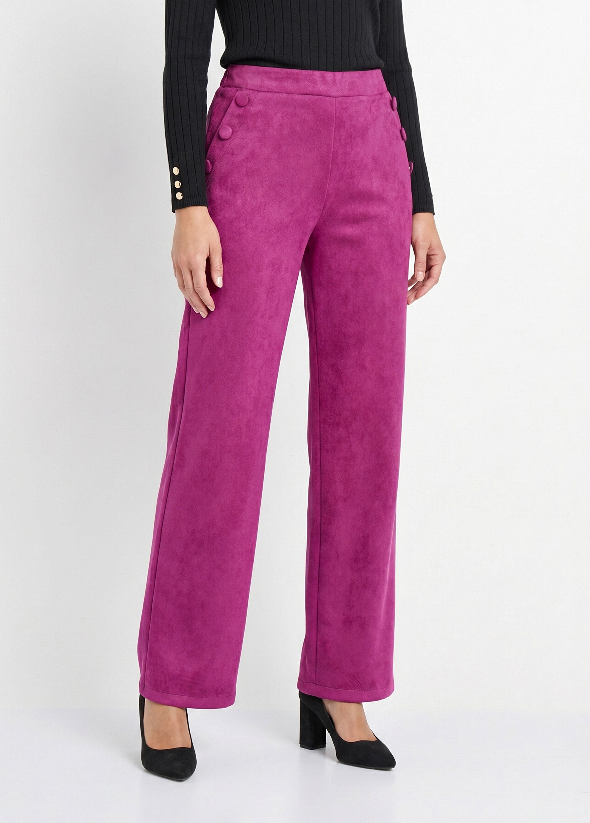 Pantalon droit ceinture élastiquée tissu suédé Femme Violet NICE FA1