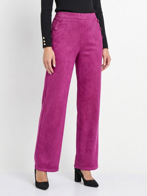 Pantalon droit ceinture élastiquée tissu suédé Femme Violet NICE FA1