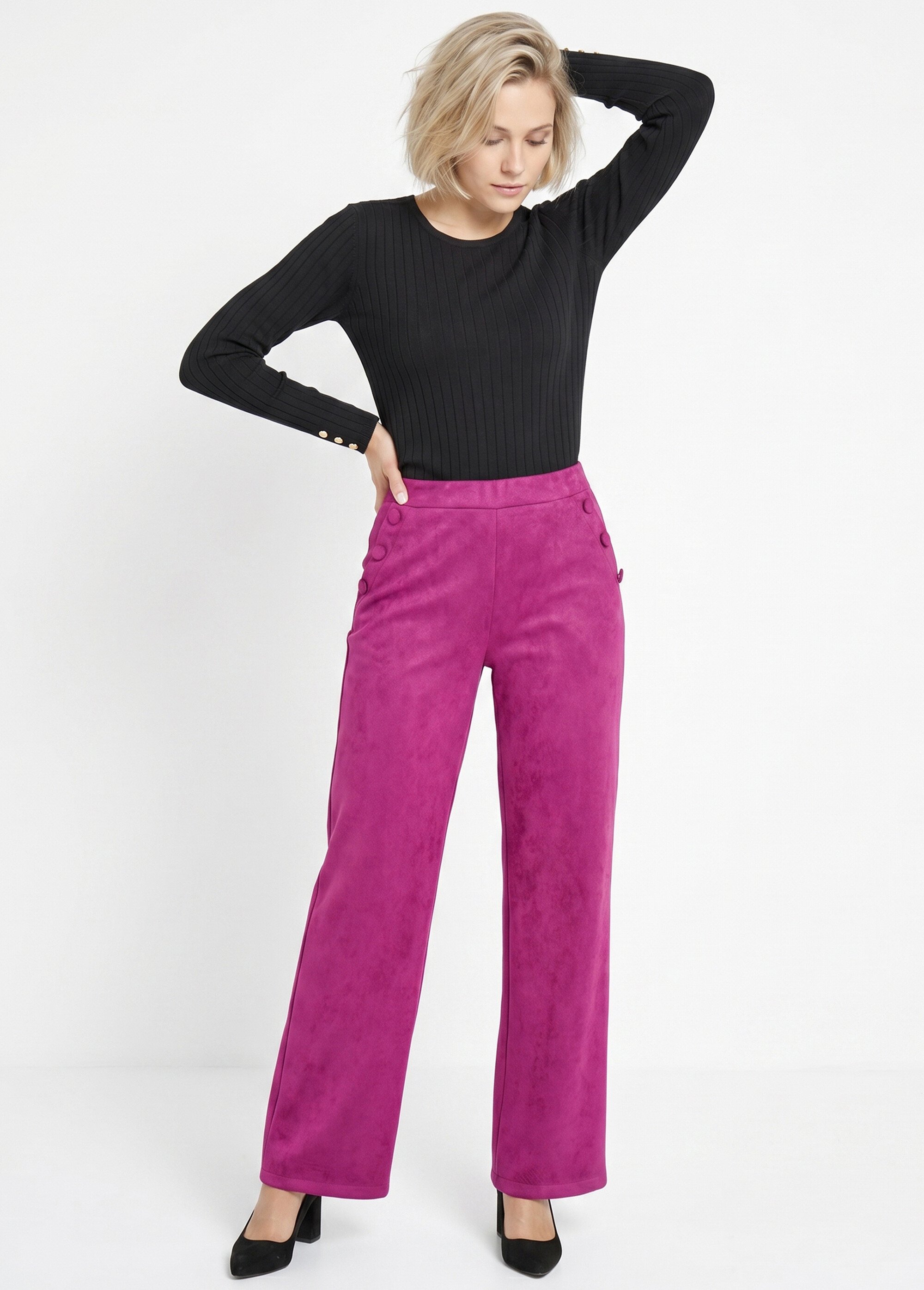 Pantalon droit ceinture élastiquée tissu suédé Femme Violet NICE MV1